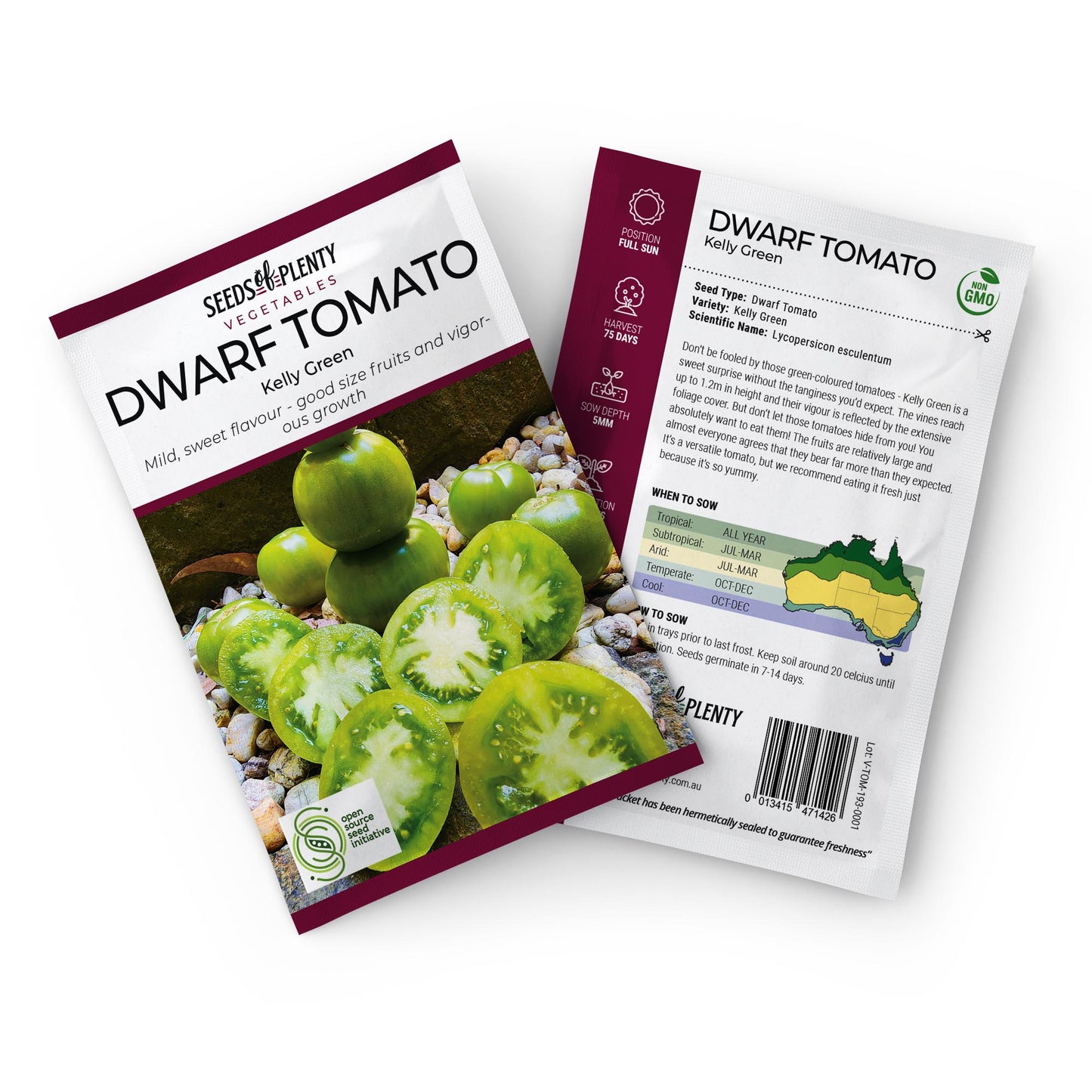 DWARF TOMATO - Kelly Green Seed Packet - Lycopersicon esculentum