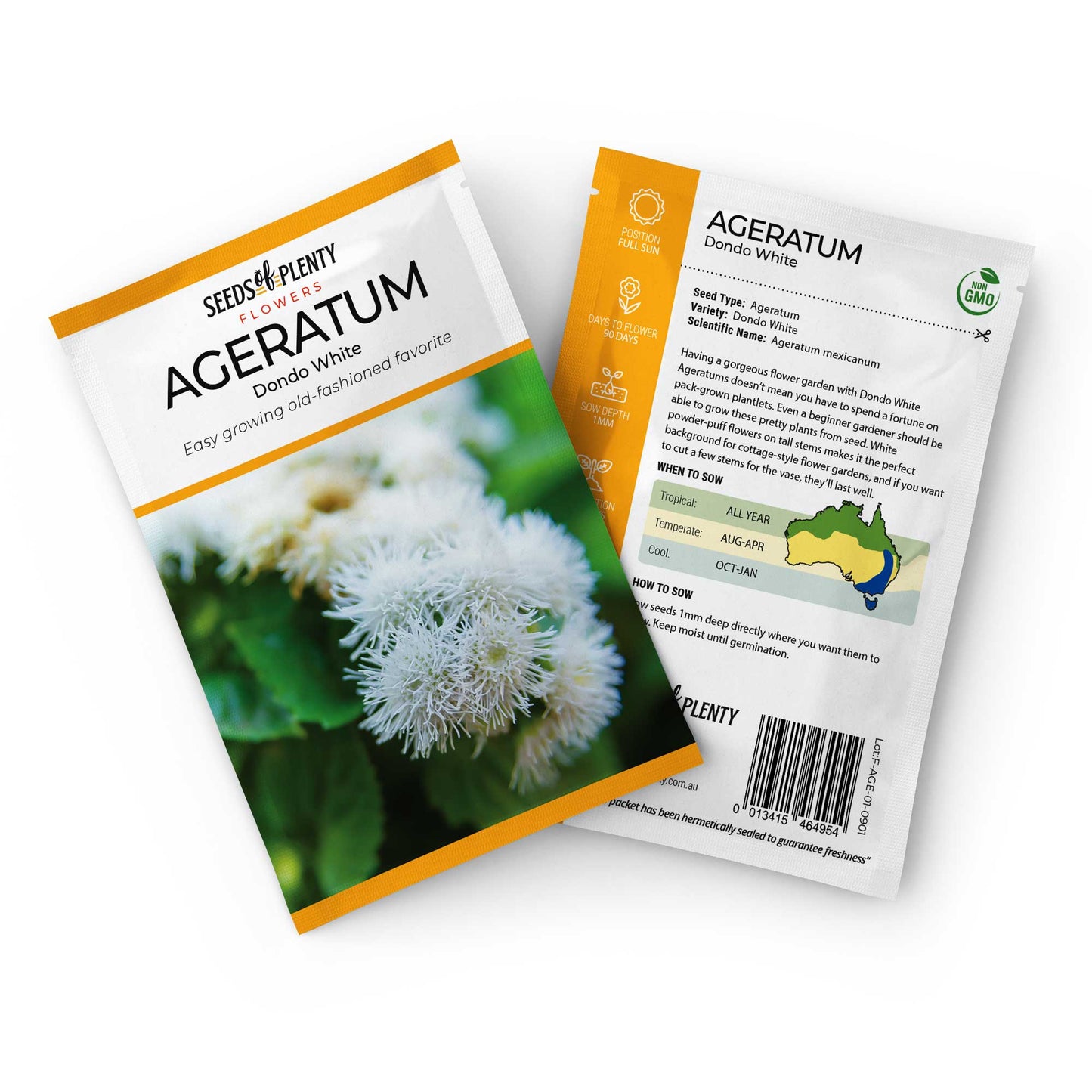 AGERATUM - Dondo White Seed Packet - Ageratum mexicanum