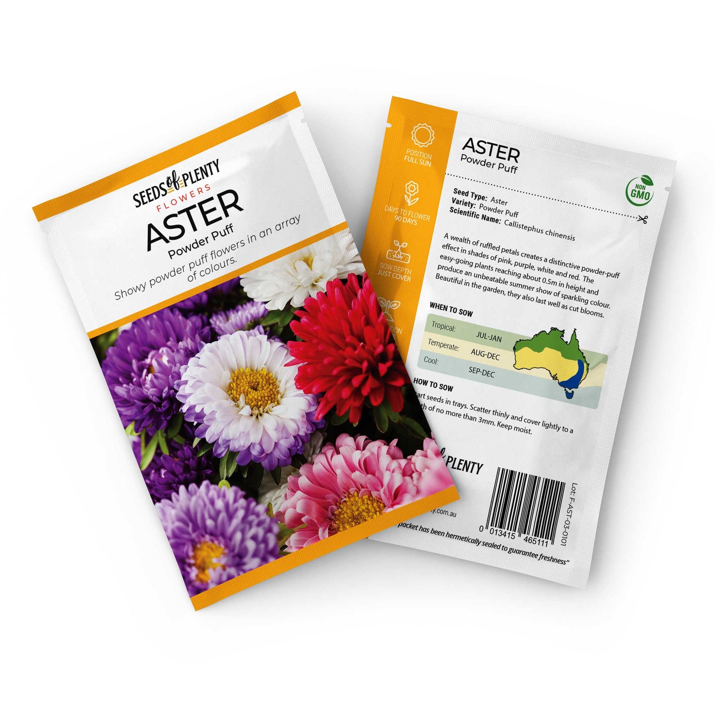 ASTER - Powder Puff Seed Packet - Callistephus chinensis