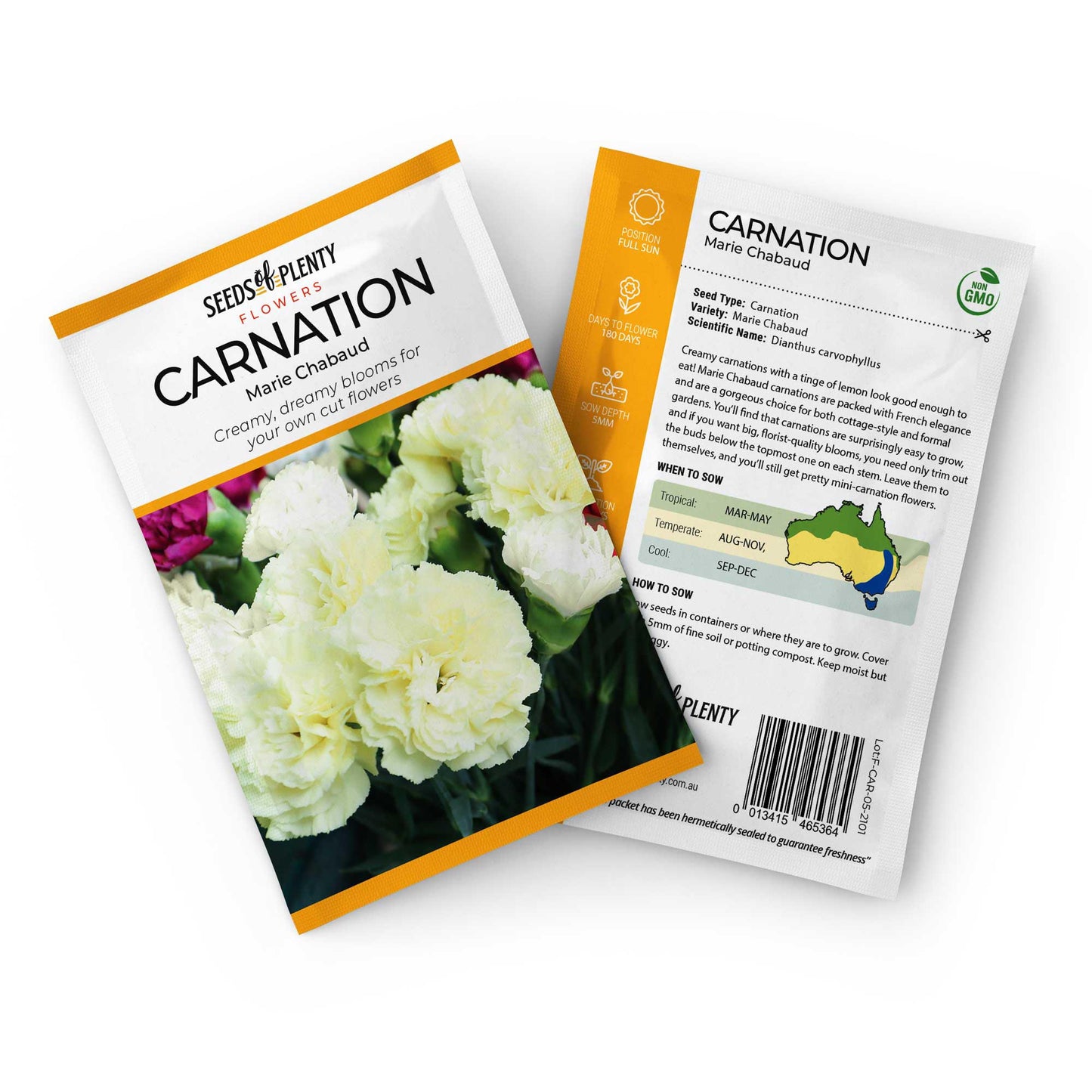 CARNATION - Marie Chabaud Seed Packet - Dianthus caryophyllus