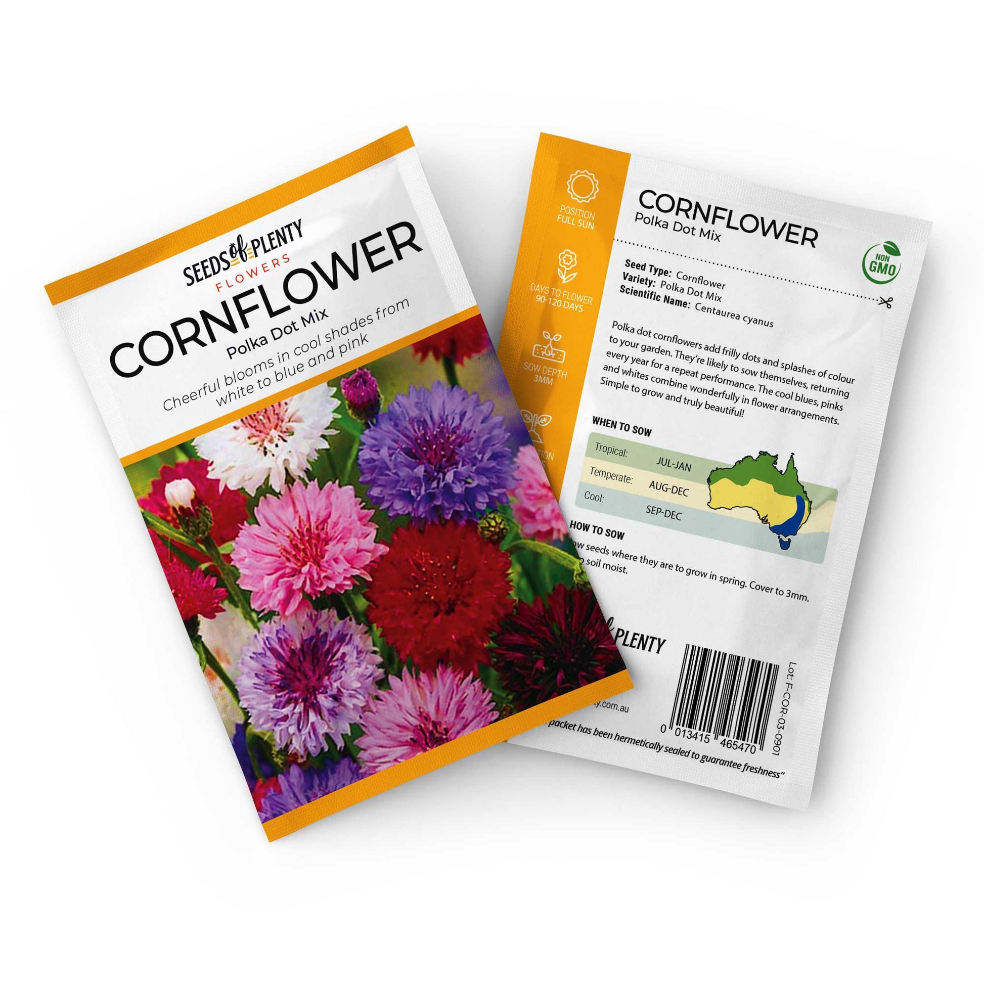 CORNFLOWER  - Polka Dot Mix Seed Packet - Centaurea cyanus