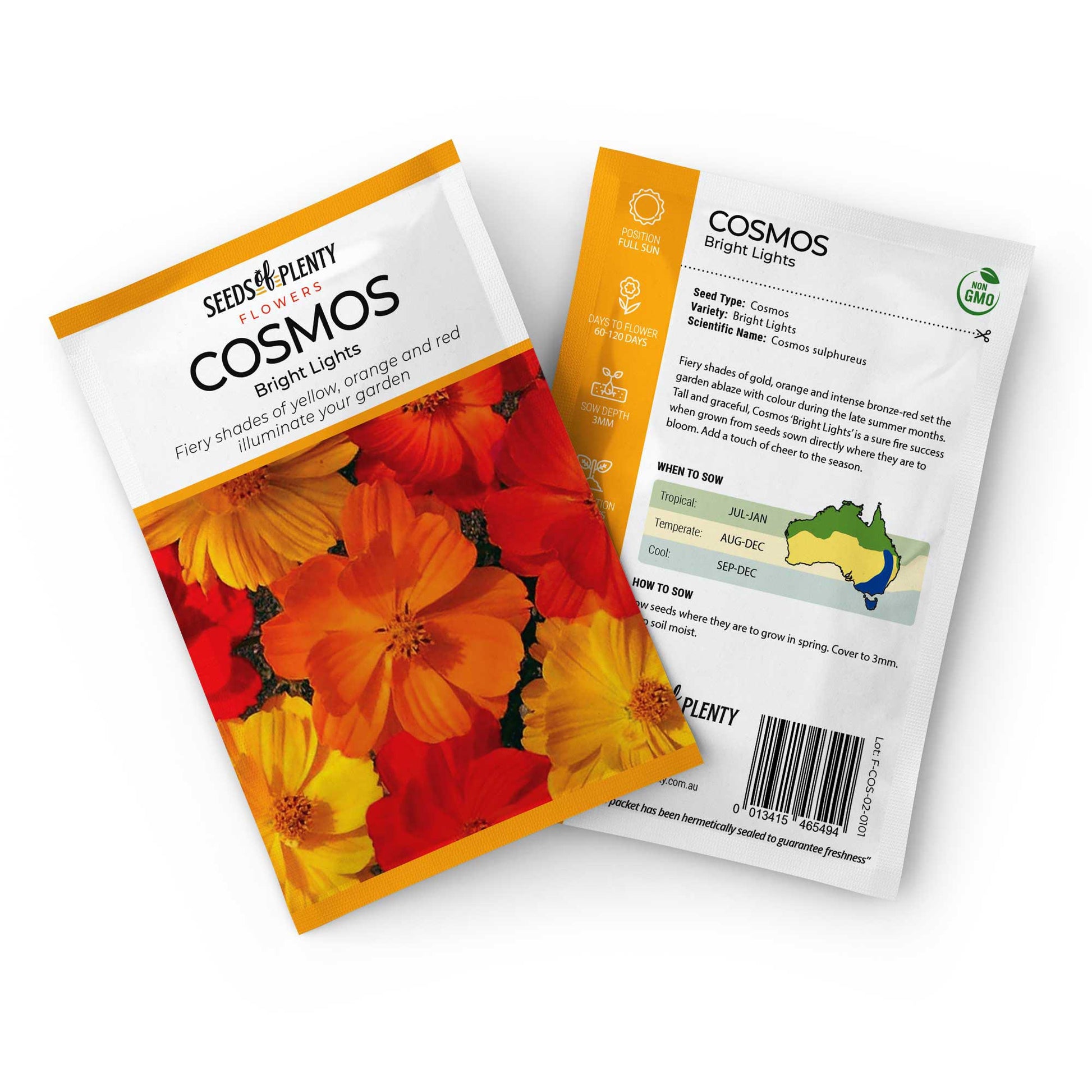 COSMOS  - Bright Lights Seed Packet - Cosmos sulphureus