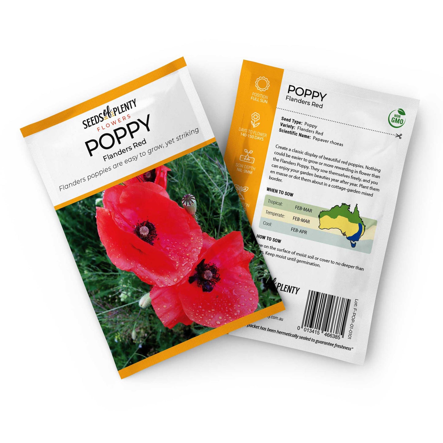 POPPY - Flanders Red Seed Packet - Papaver rhoeas