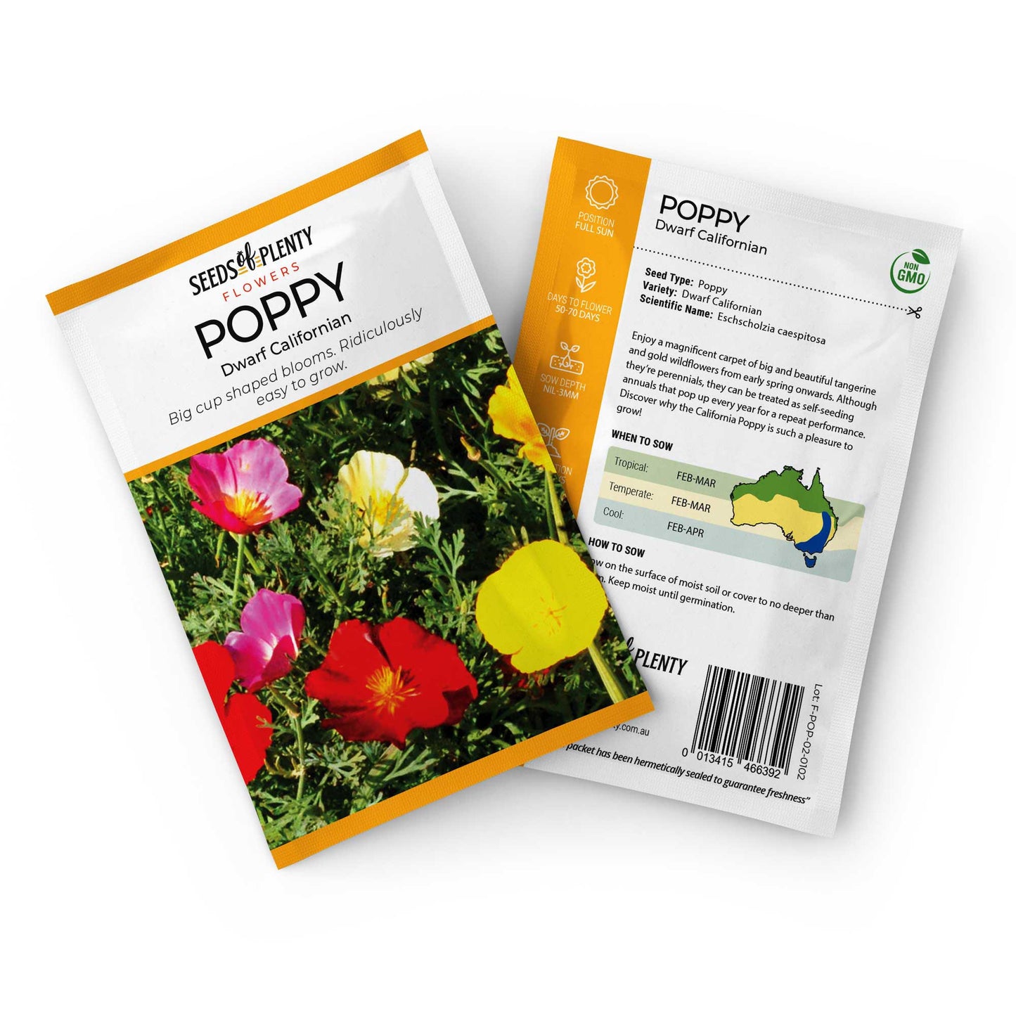 POPPY - Dwarf Californian Seed Packet - Eschscholzia caespitosa