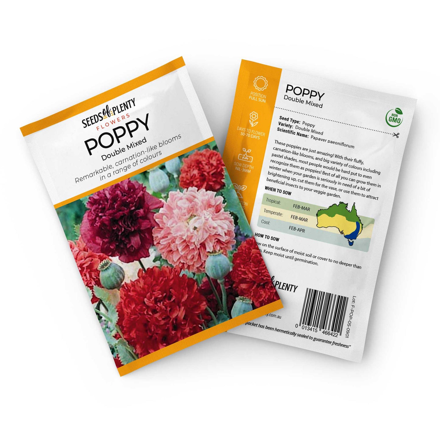 POPPY - Shirley Double Mixed Seed Packet - Papaver paeoniflorum