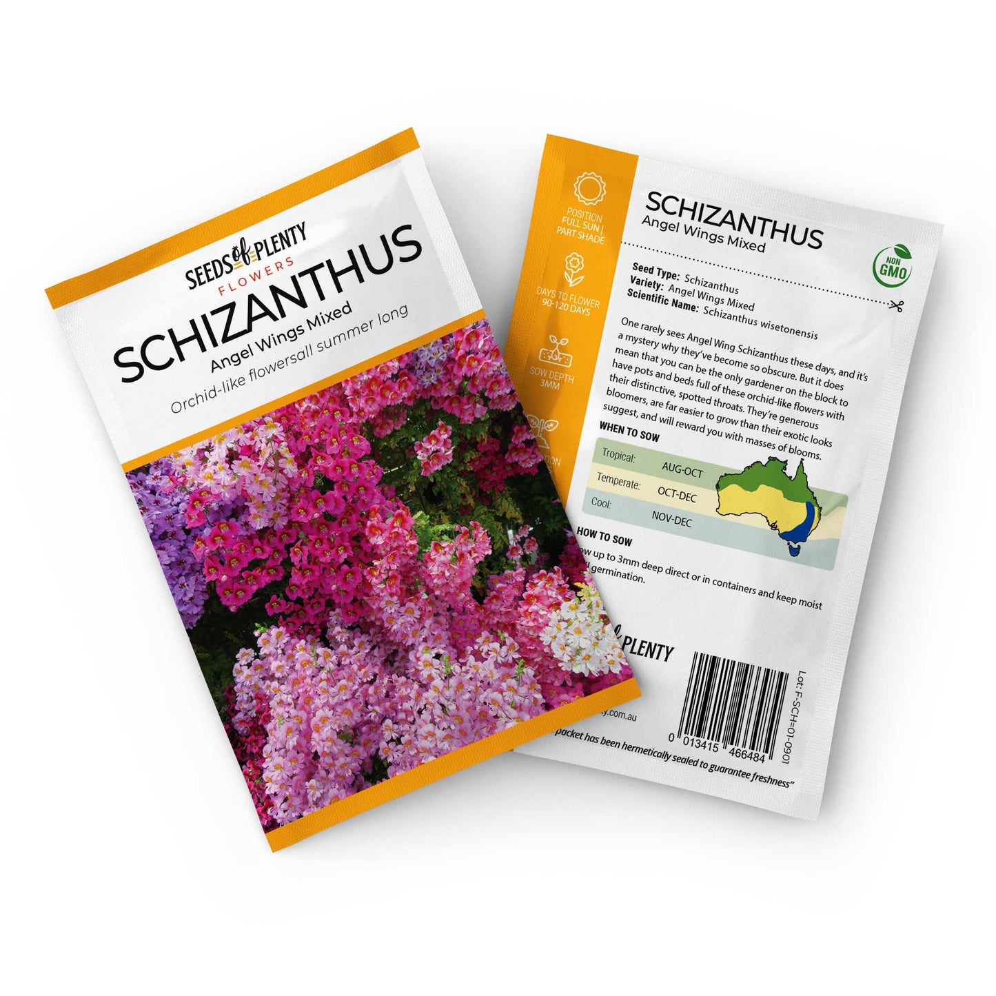 SCHIZANTHUS - Angel Wings Mixed Seed Packet - Schizanthus wisetonensis