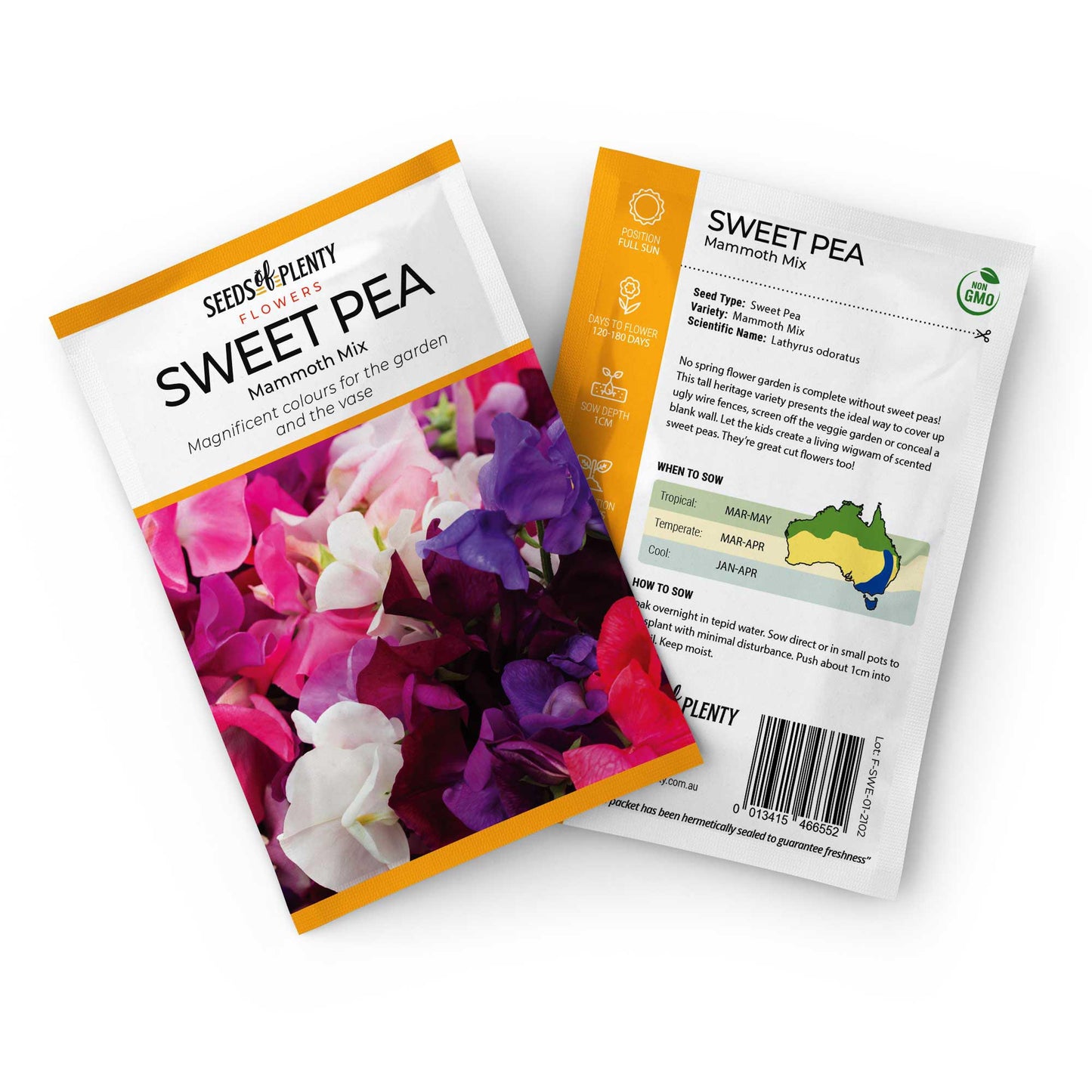 SWEET PEA - Mammoth Mix Seed Packet - Lathyrus odoratus