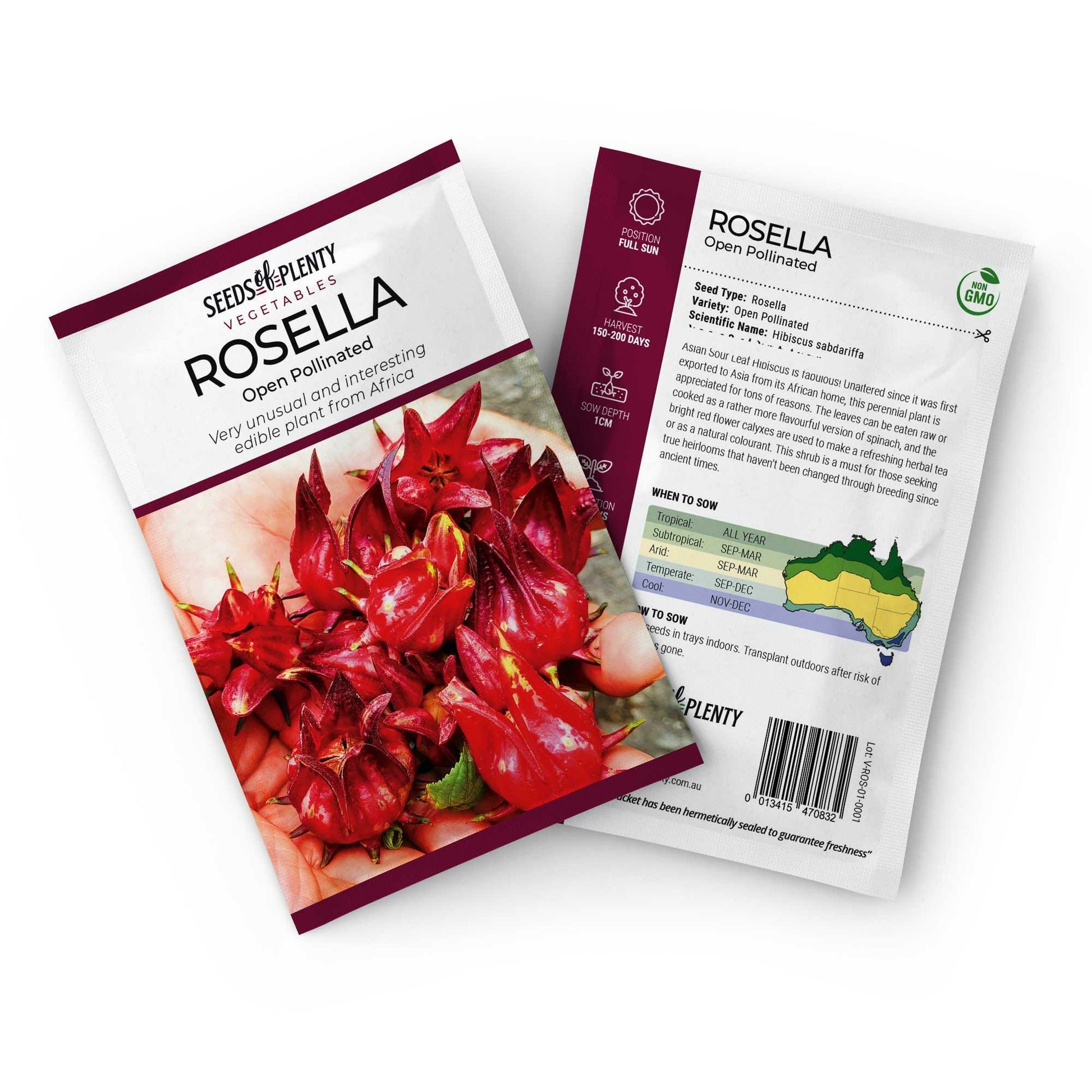 ROSELLA - Open Pollinated Seed Packet - Hibiscus sabdariffa