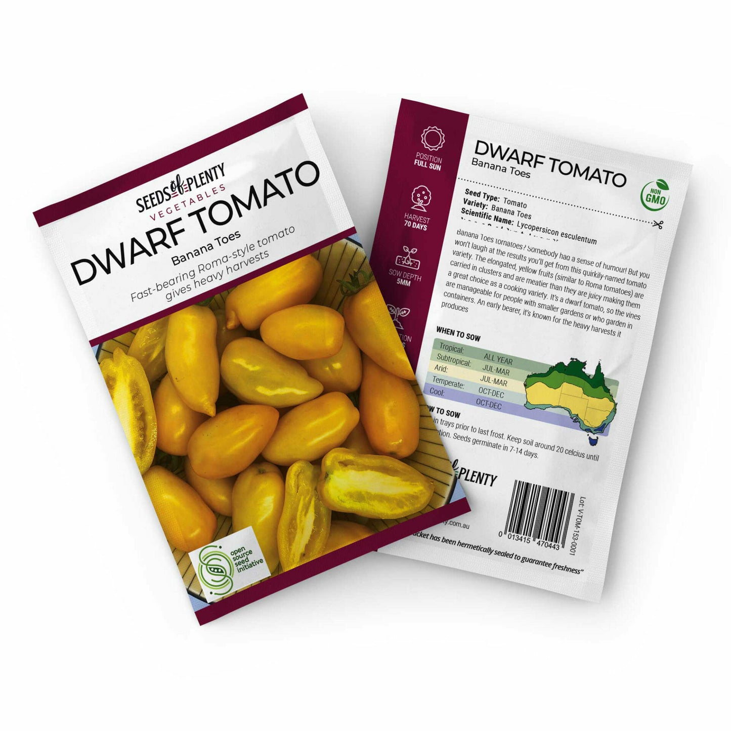 DWARF TOMATO - Banana Toes Seed Packet - Lycopersicon esculentum