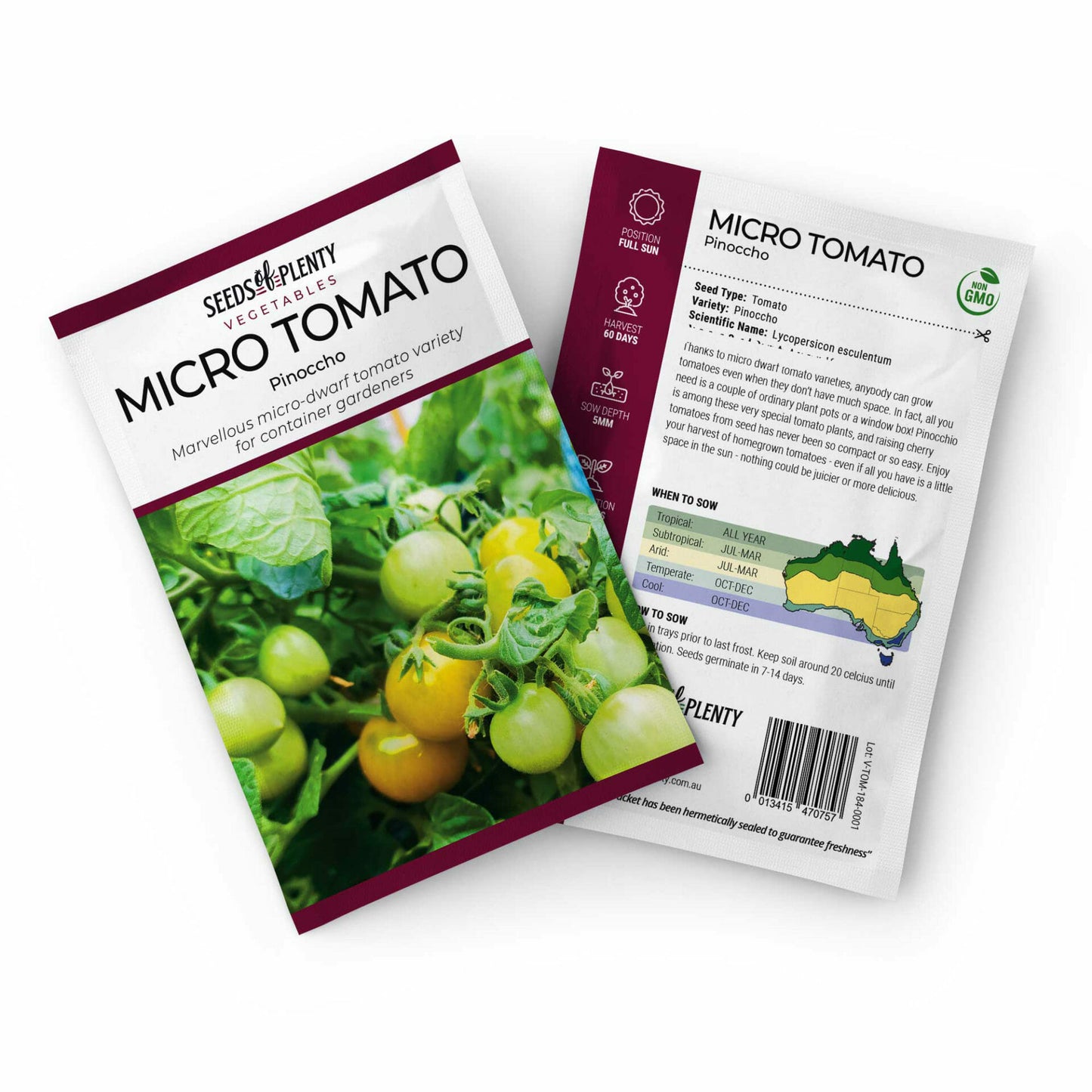 MICRO TOMATO - Pinoccho Seed Packet - Lycopersicon esculentum