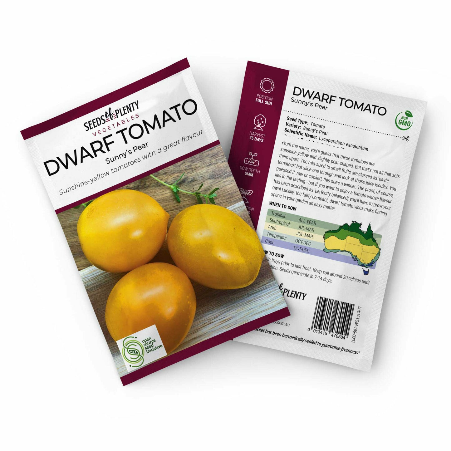 DWARF TOMATO - Sunny's Pear Seed Packet - Lycopersicon esculentum