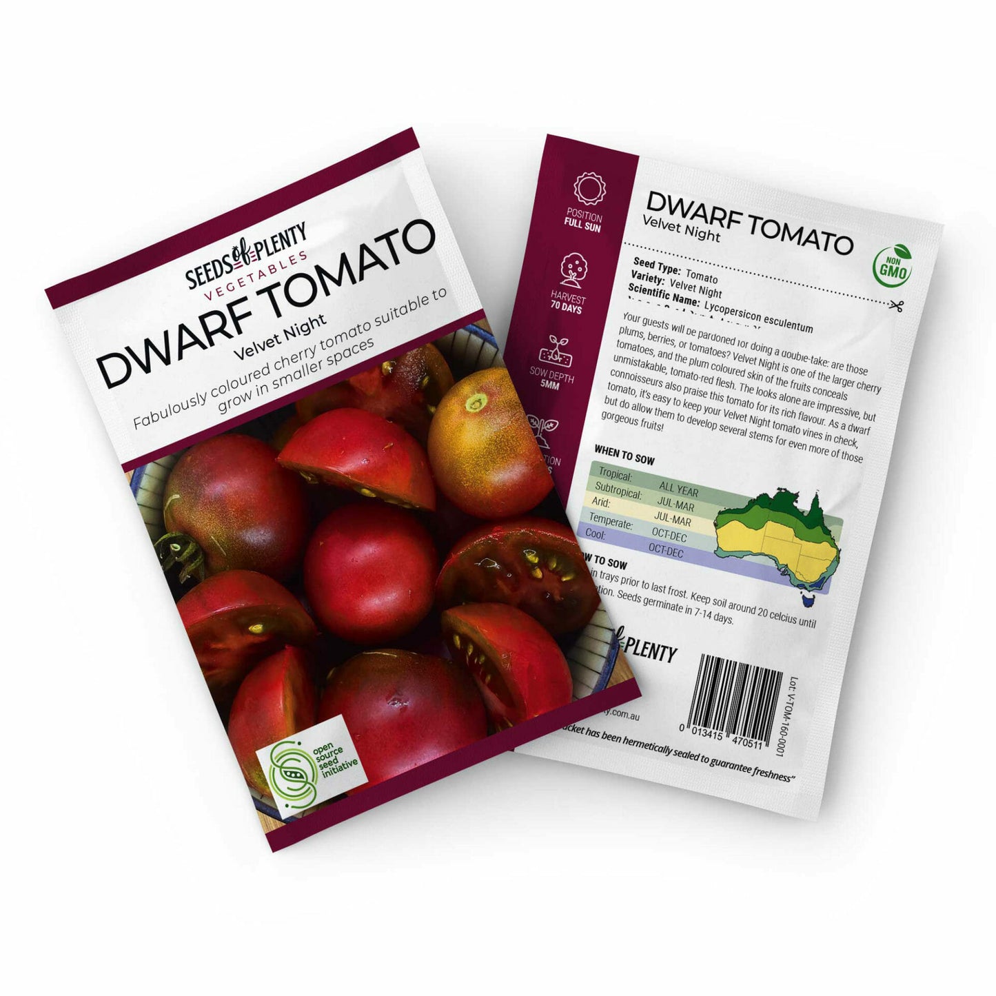DWARF TOMATO - Velvet Night Seed Packet - Lycopersicon esculentum