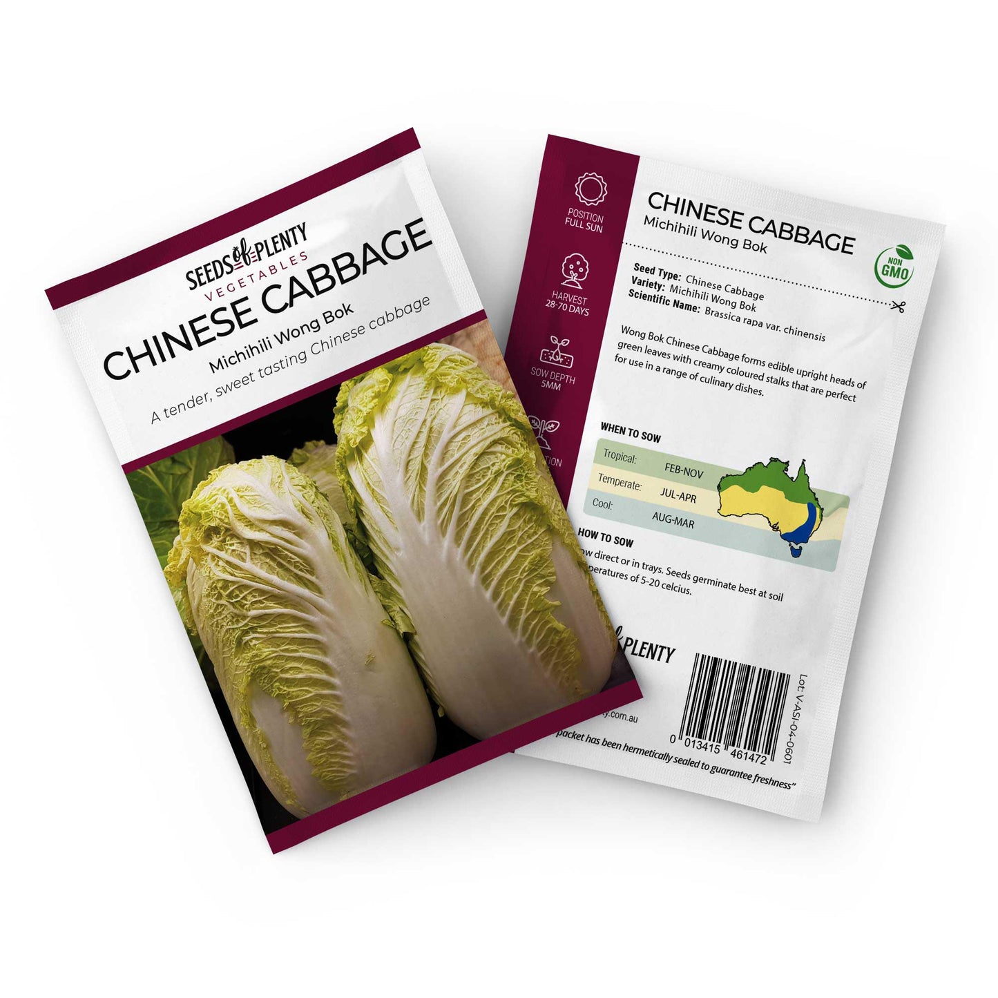 CHINESE CABBAGE - Michihili Wong Bok Seed Packet - Brassica rapa var. chinensis