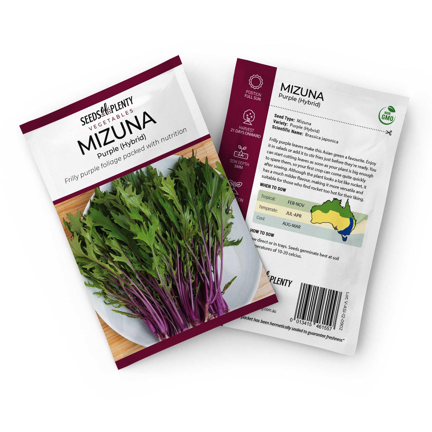 MIZUNA - Purple (Hybrid) Seed Packet - Brassica japonica