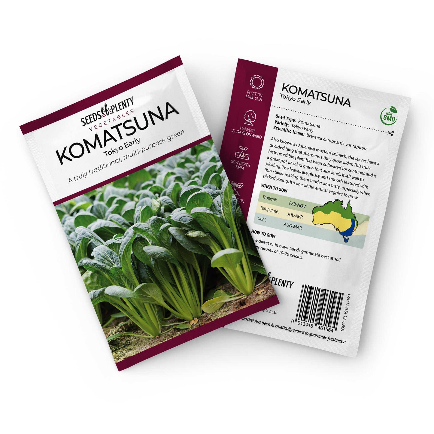 KOMATSUNA - Tokyo Early Seed Packet - Brassica campestris var chinensis