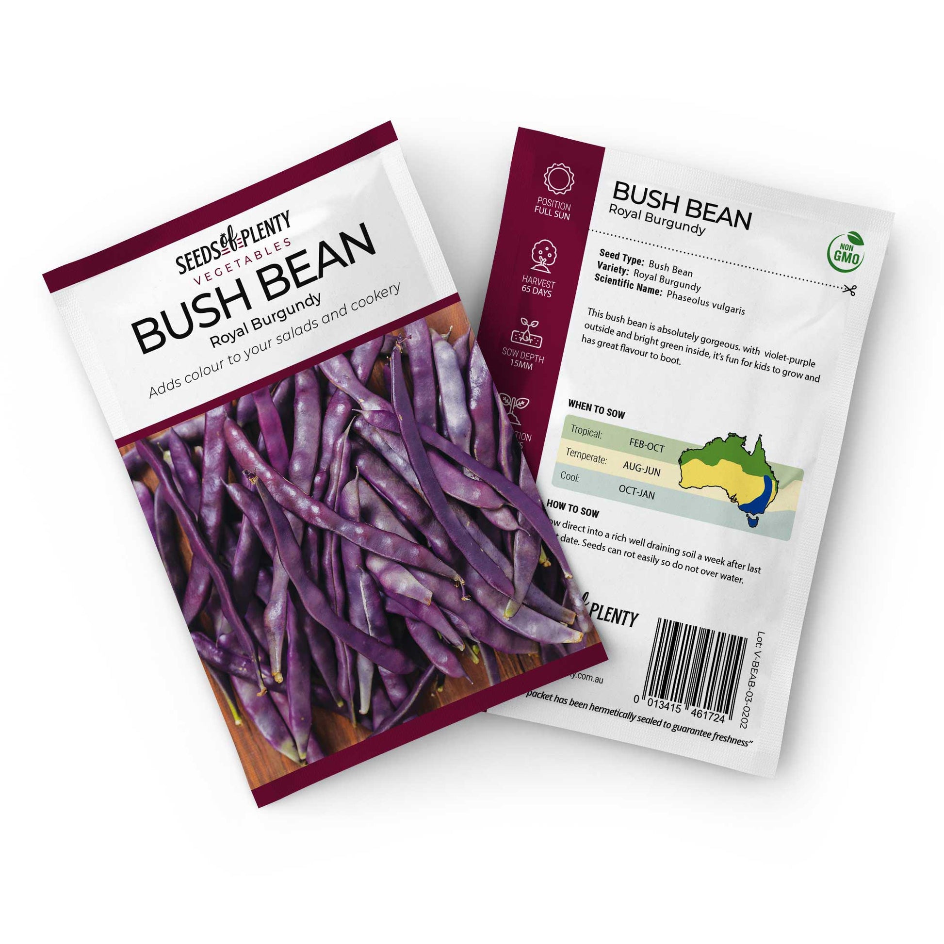 BUSH BEAN - Royal Burgundy Seed Packet - Phaseolus vulgaris