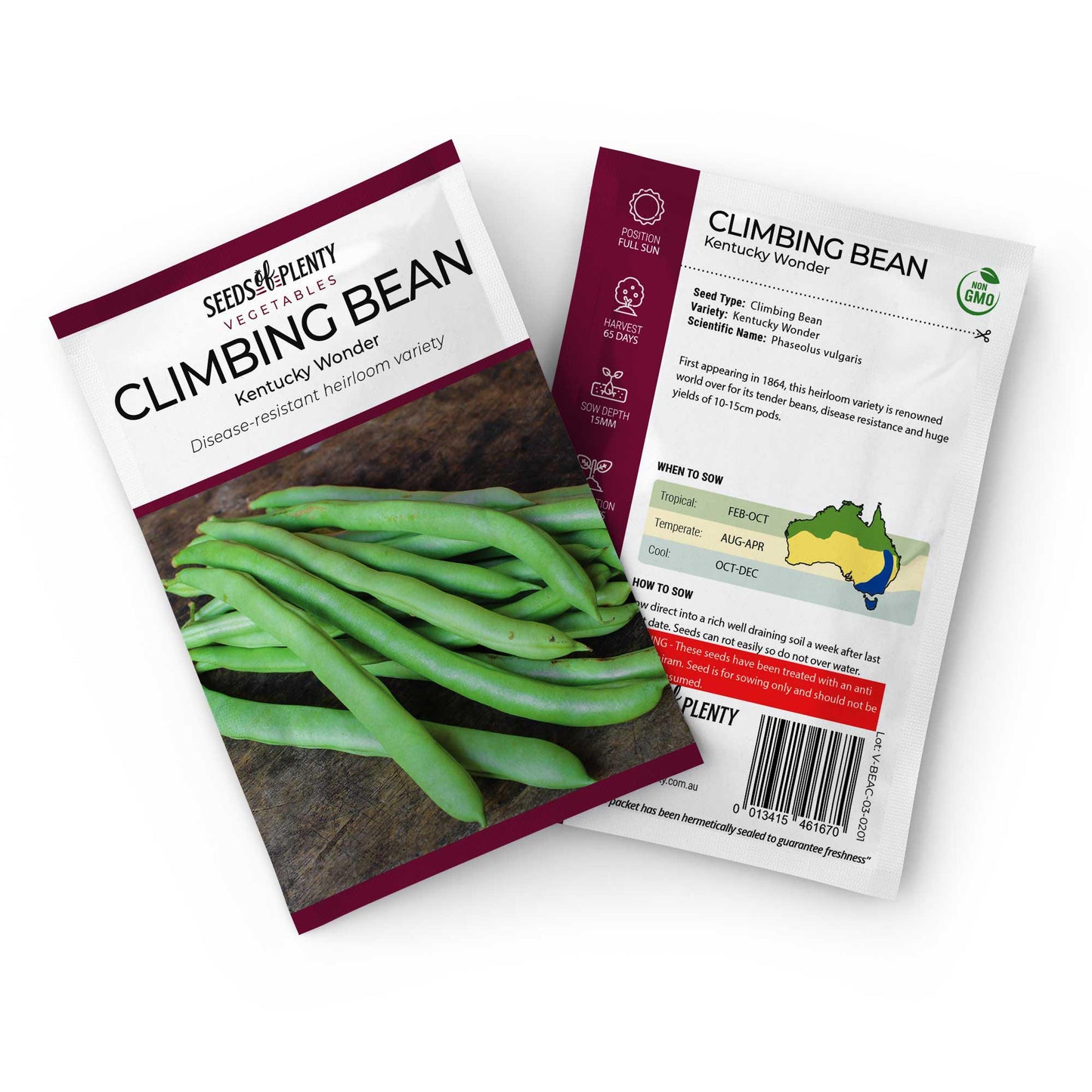 CLIMBING BEAN - Kentucky Wonder Seed Packet - Phaseolus vulgaris