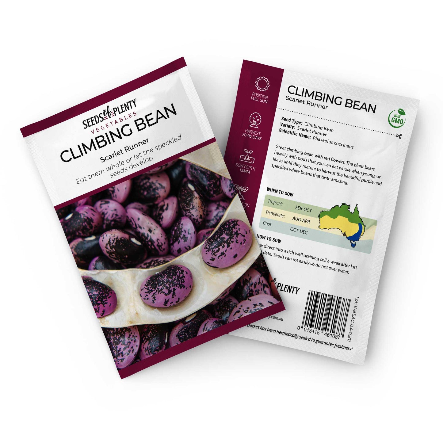 CLIMBING BEAN - Scarlet Runner Seed Packet - Phaseolus coccineus