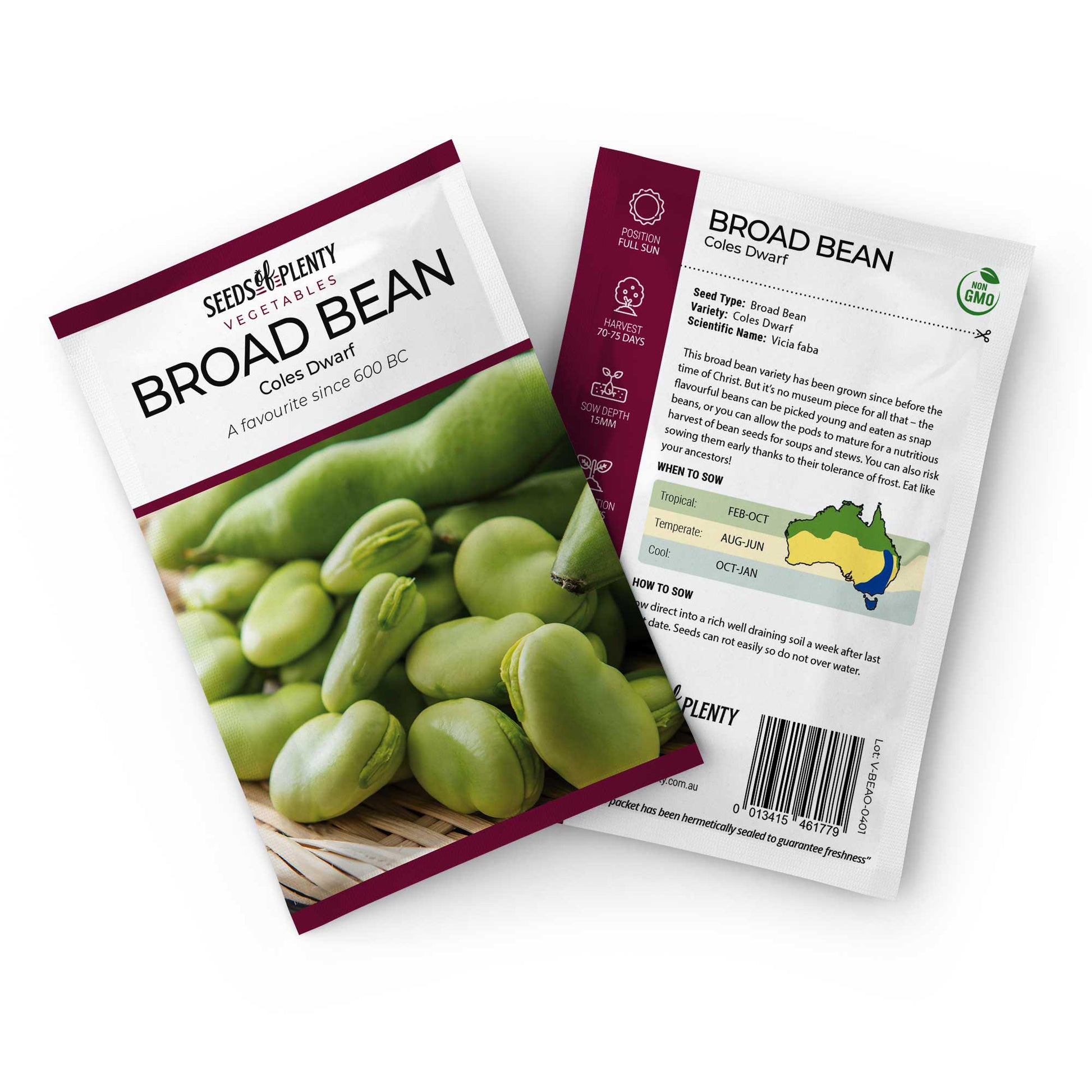 BROAD BEAN - Coles Dwarf Seed Packet - Vicia faba