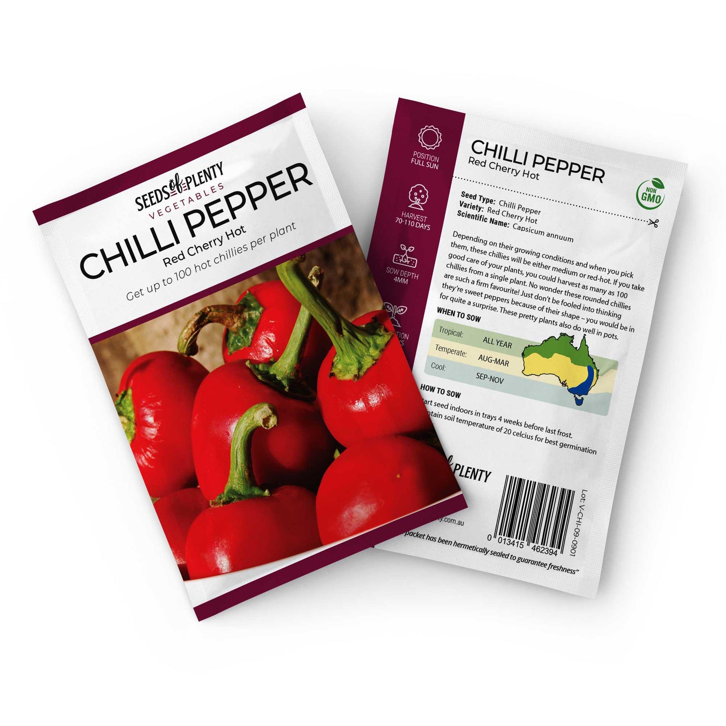 CHILLI PEPPER - Red Cherry Hot Seed Packet - Capsicum annuum