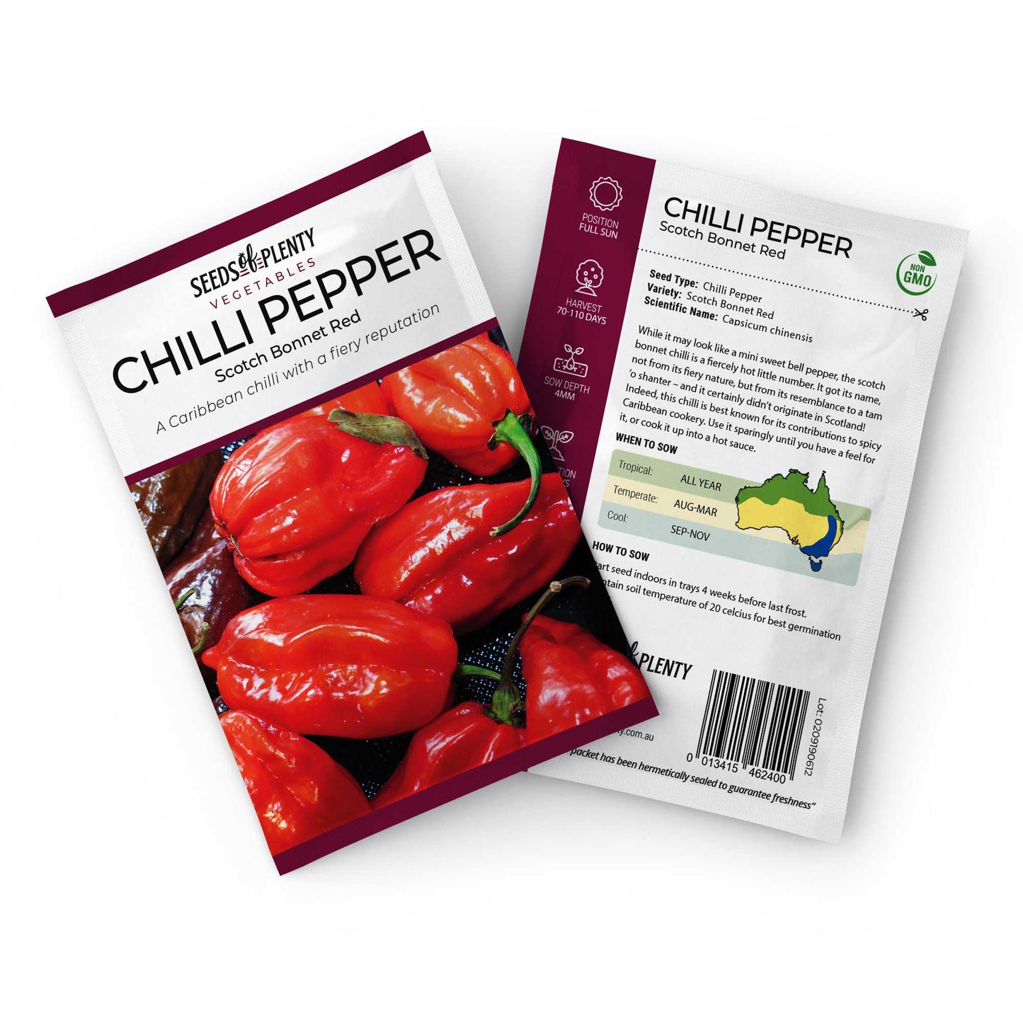 CHILLI PEPPER - Scotch Bonnet Red Seed Packet - Capsicum chinensis
