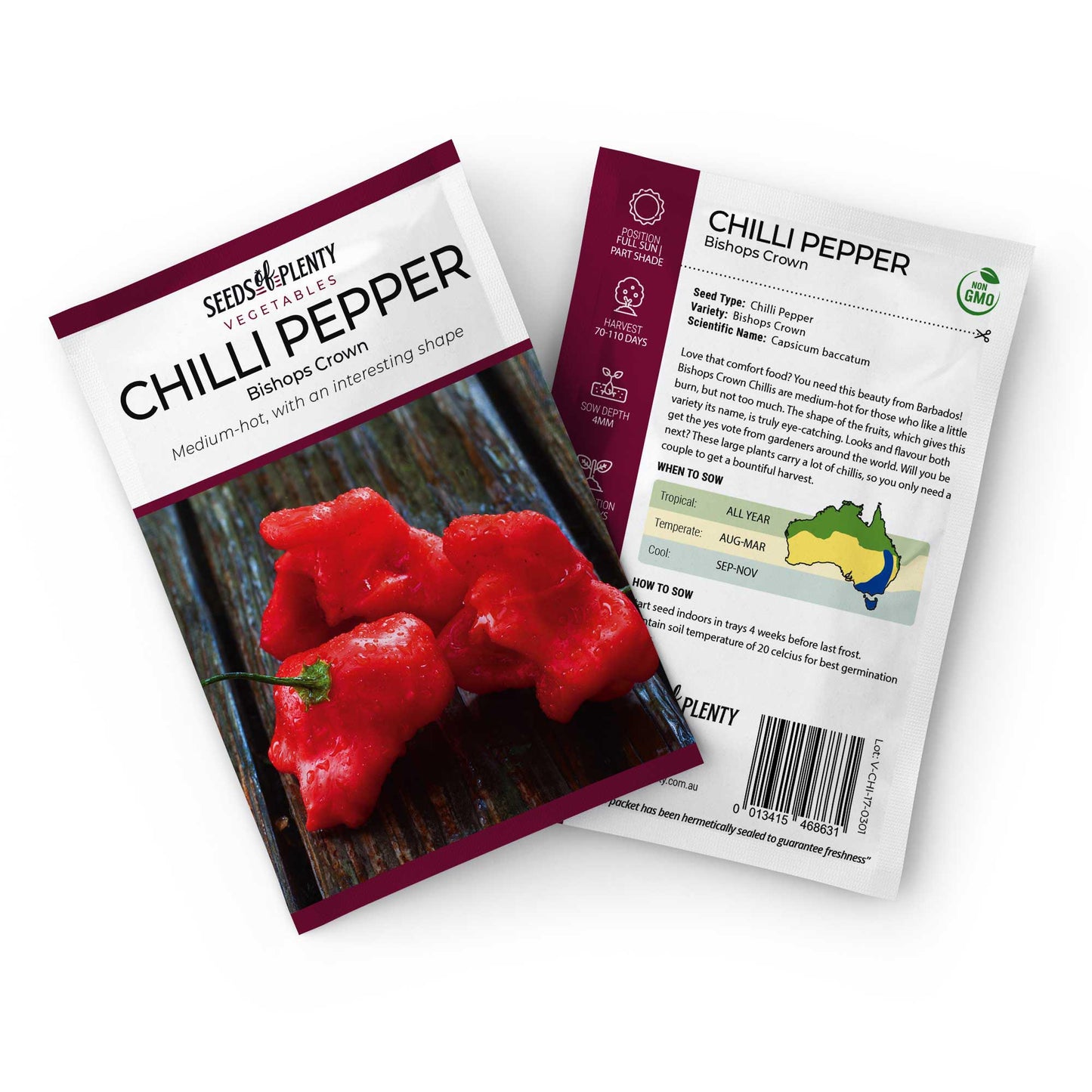 CHILLI PEPPER - Bishops Crown Seed Packet - Capsicum baccatum