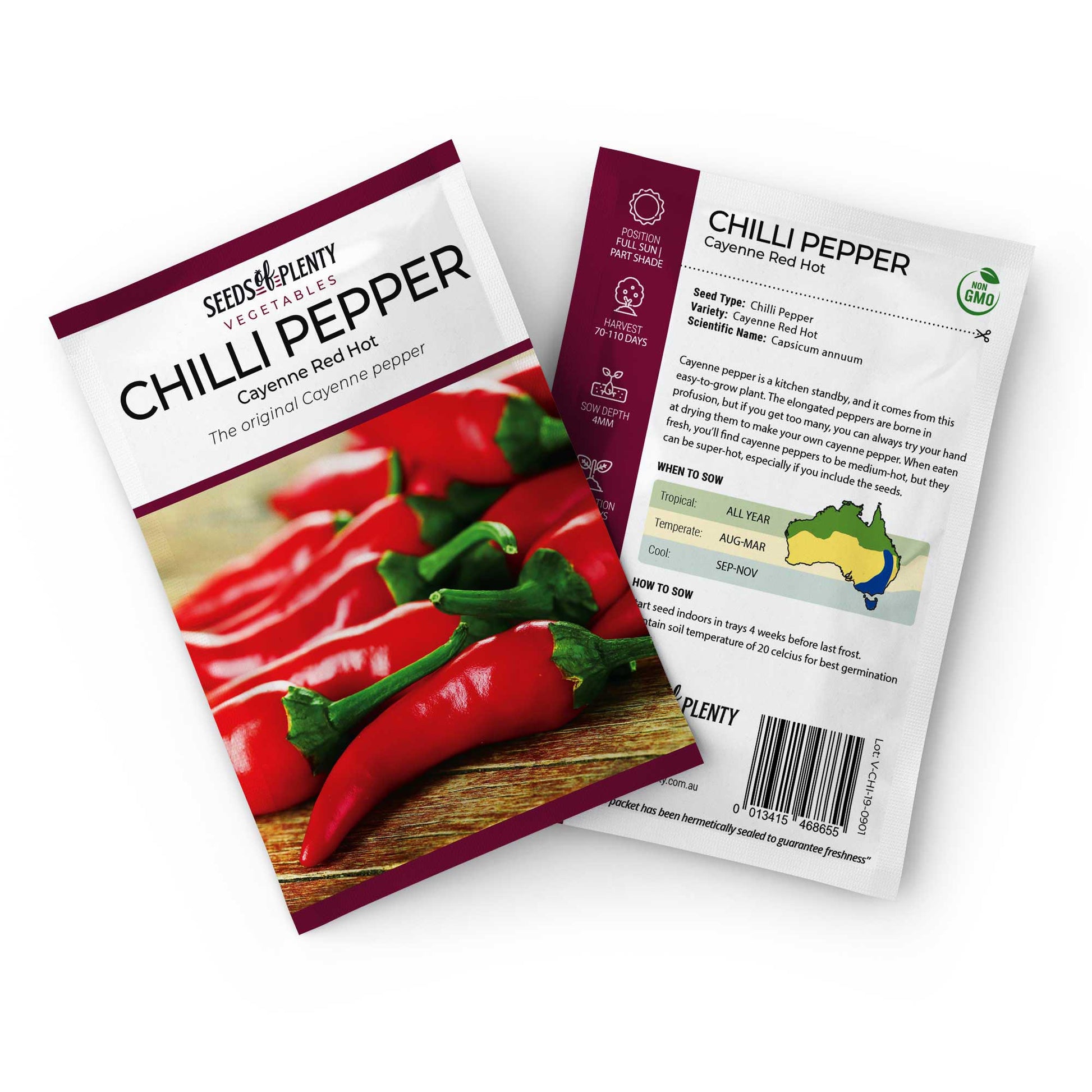 CHILLI PEPPER - Cayenne Red Hot Seed Packet - Capsicum annuum