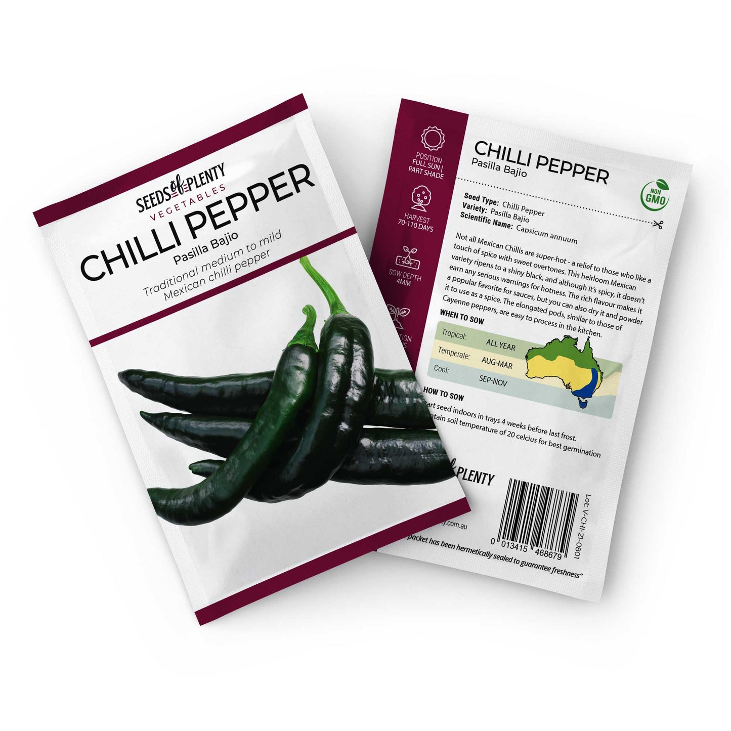 CHILLI PEPPER - Pasilla Bajio Seed Packet - Capsicum annuum