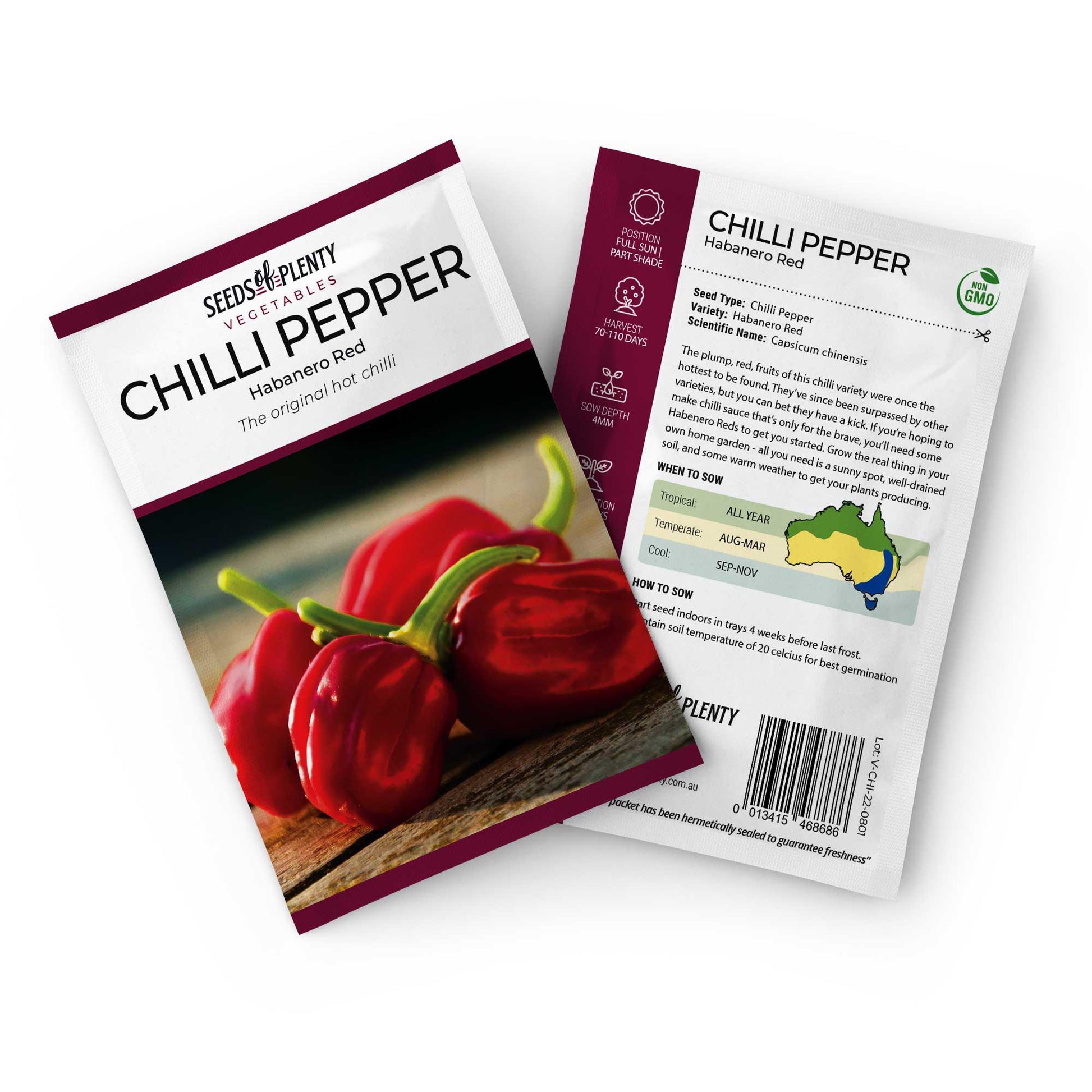 CHILLI PEPPER - Habanero Red Seed Packet - Capsicum chinensis