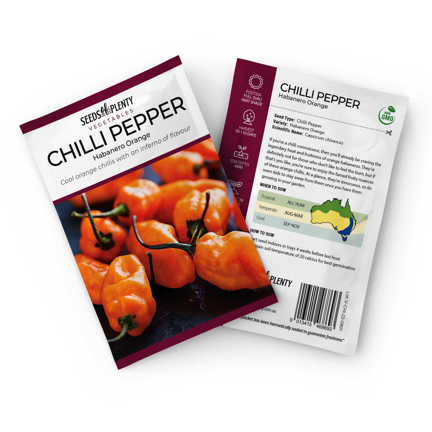 CHILLI PEPPER - Habanero Orange Seed Packet - Capsicum chinensis