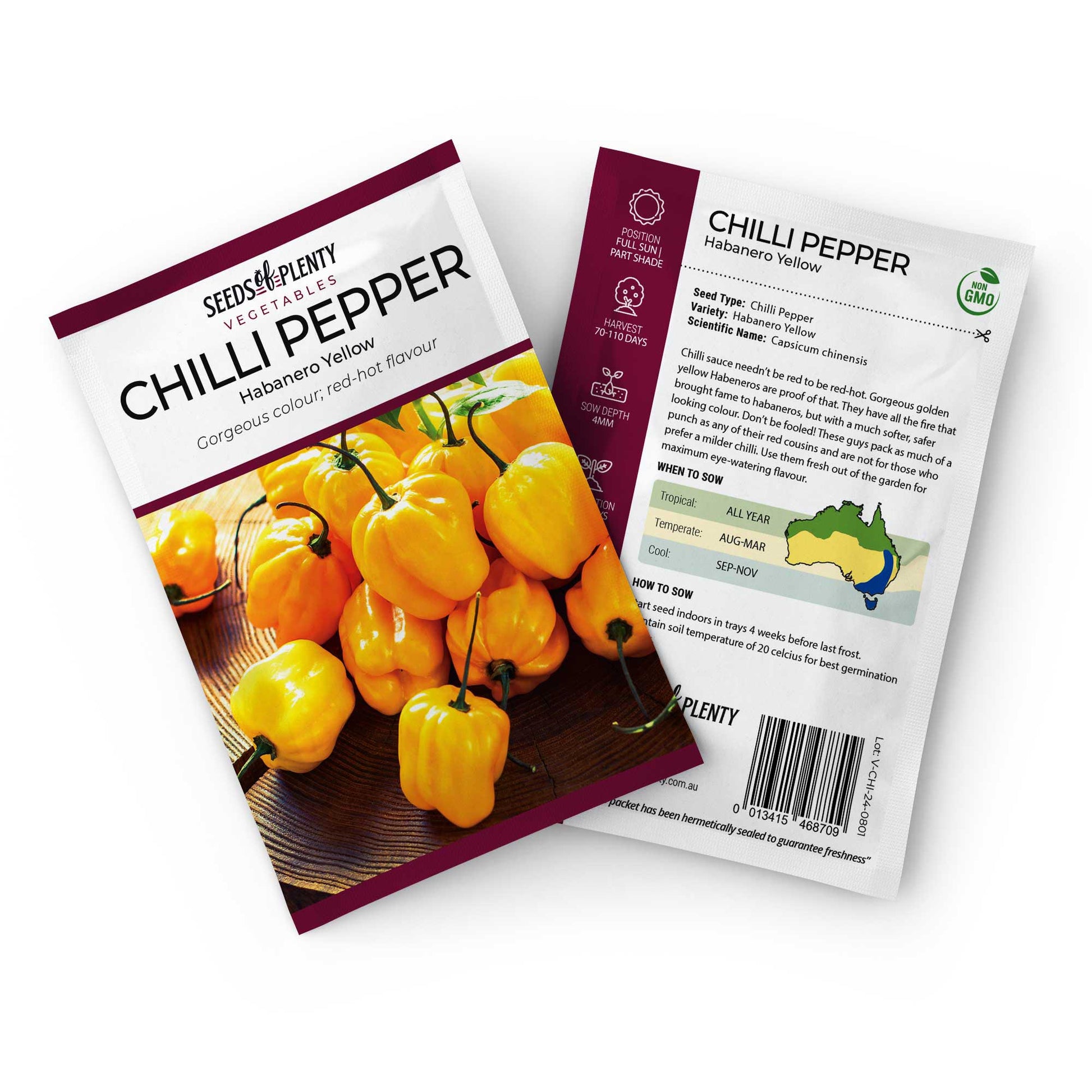 CHILLI PEPPER - Habanero Yellow Seed Packet - Capsicum chinensis
