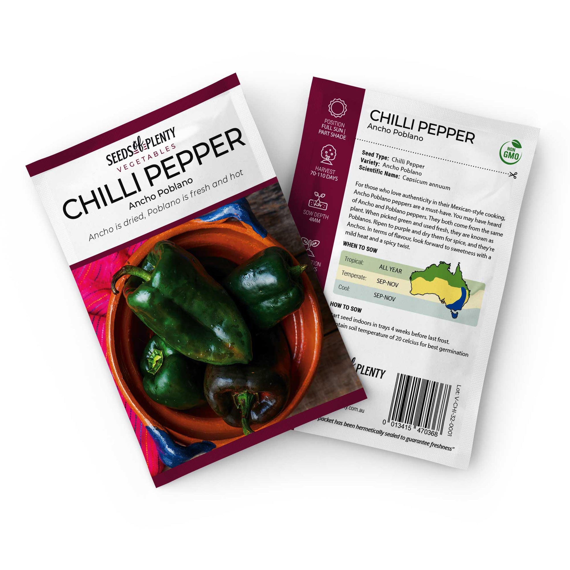 CHILLI PEPPER - Ancho Poblano Seed Packet - Capsicum annuum