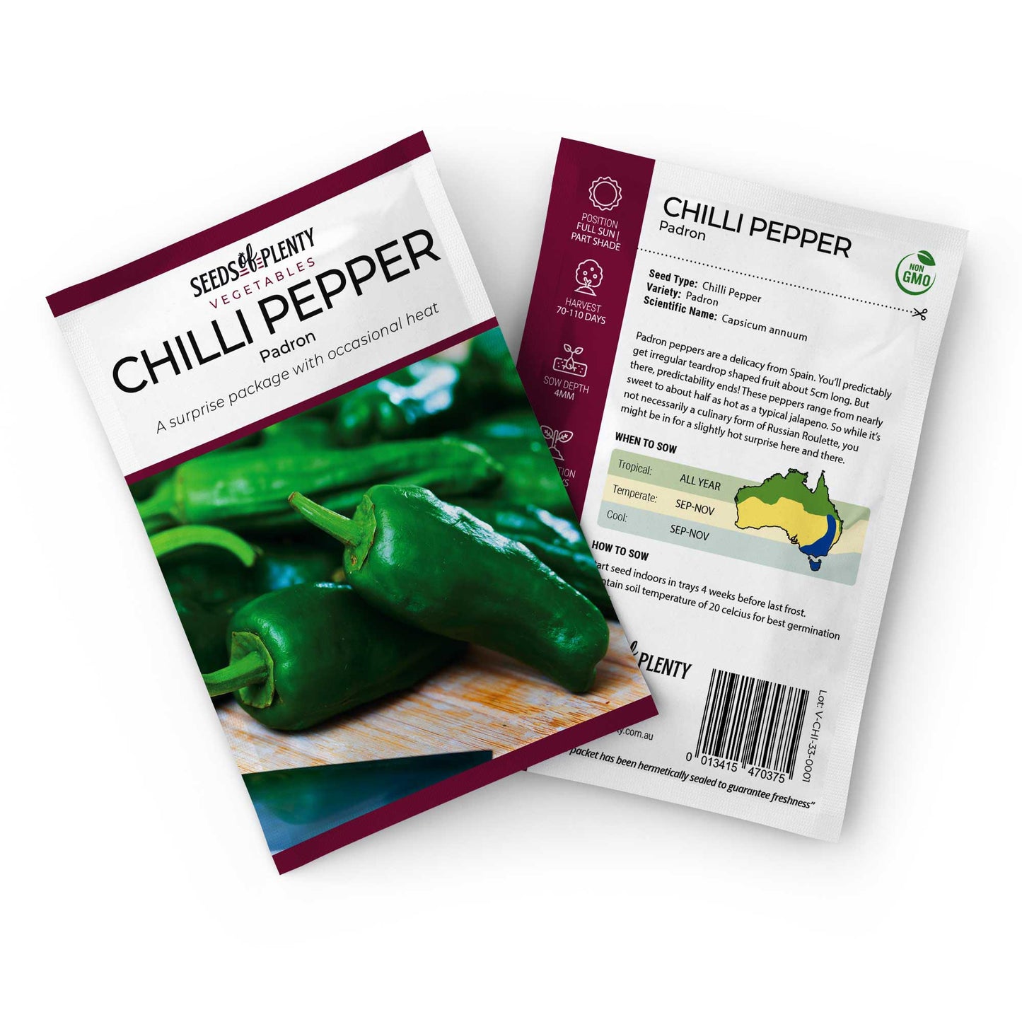 CHILLI PEPPER - Padron Seed Packet - Capsicum annuum