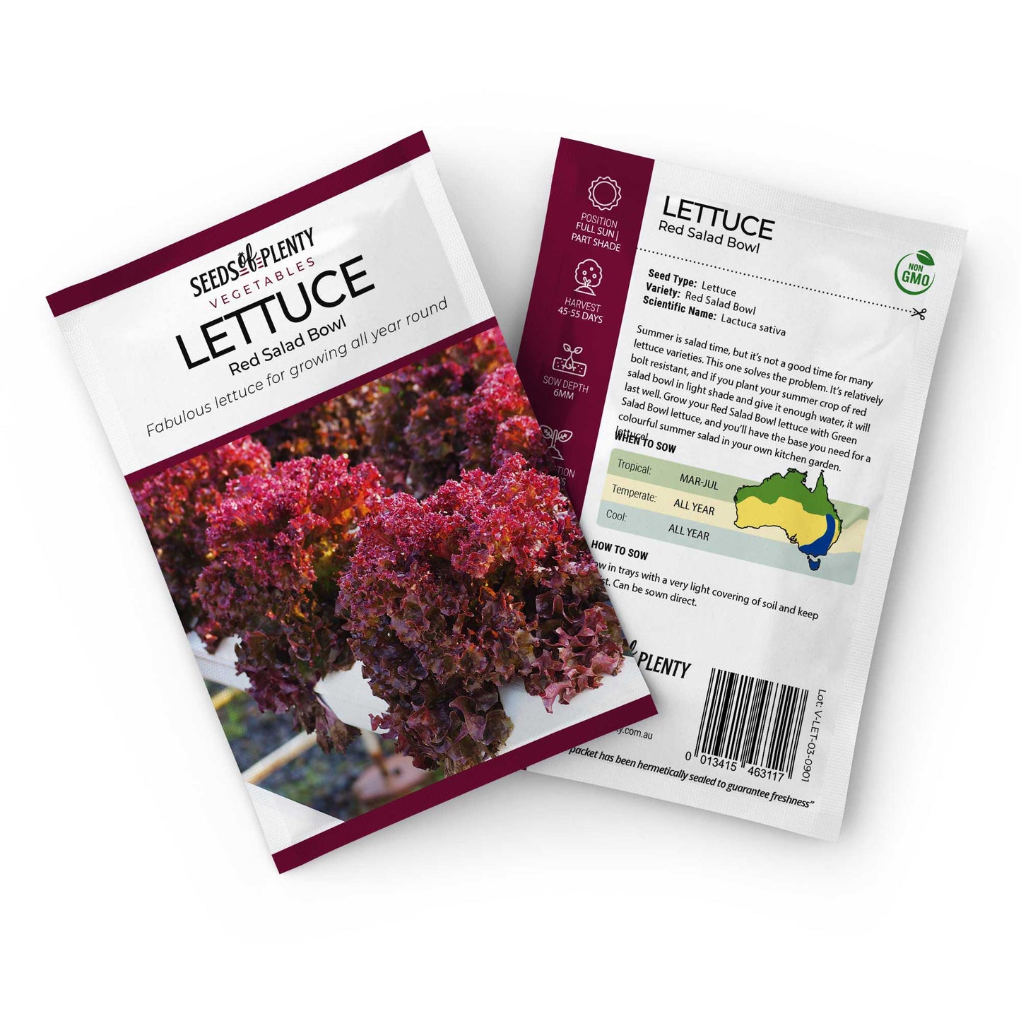 LETTUCE - Red Salad Bowl Seed Packet - Lactuca sativa
