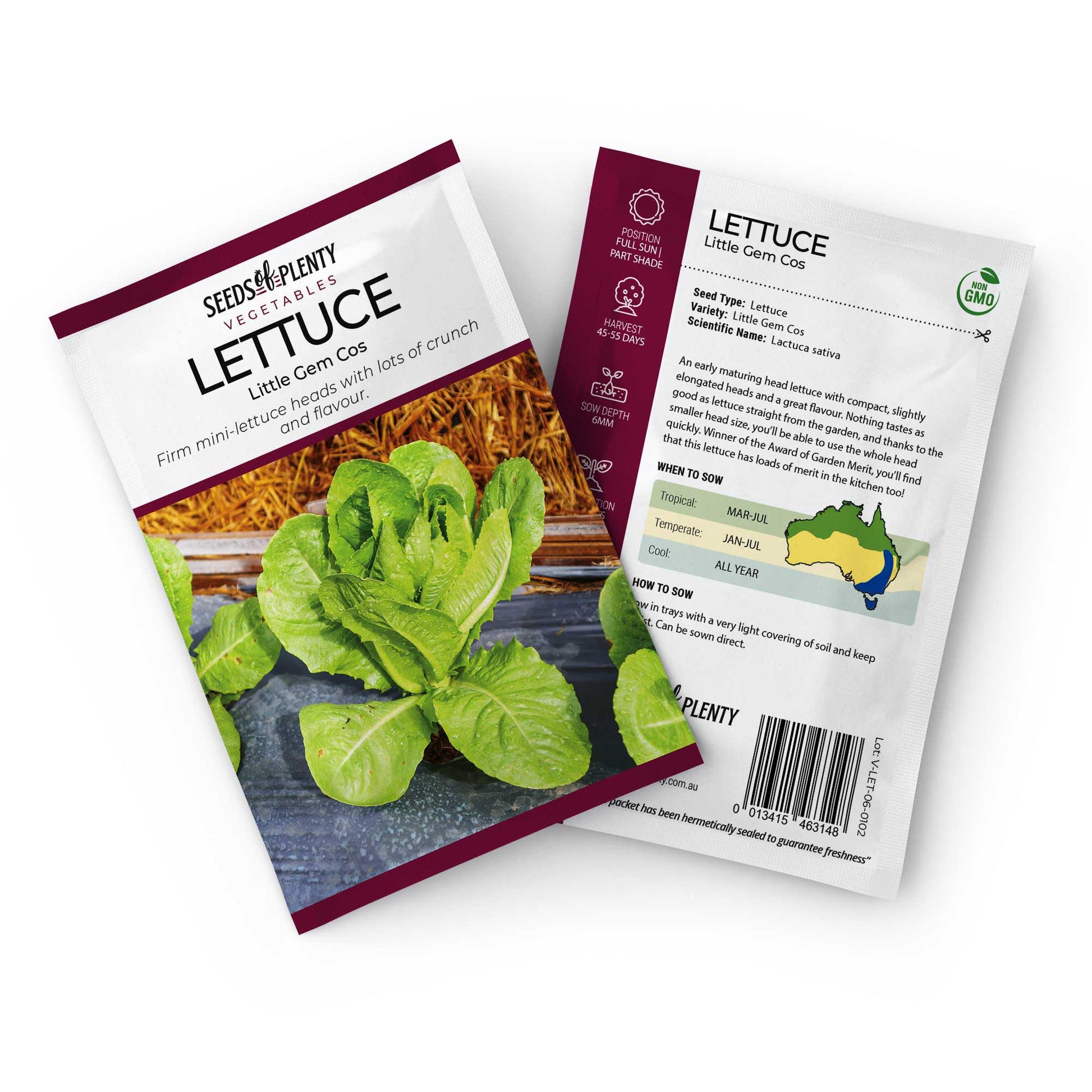 LETTUCE - Little Gem Cos Seed Packet - Lactuca sativa