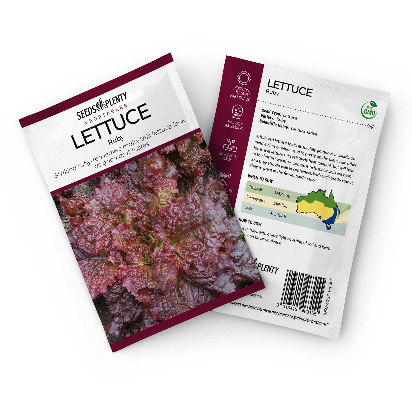 LETTUCE - Ruby Seed Packet - Lactuca sativa