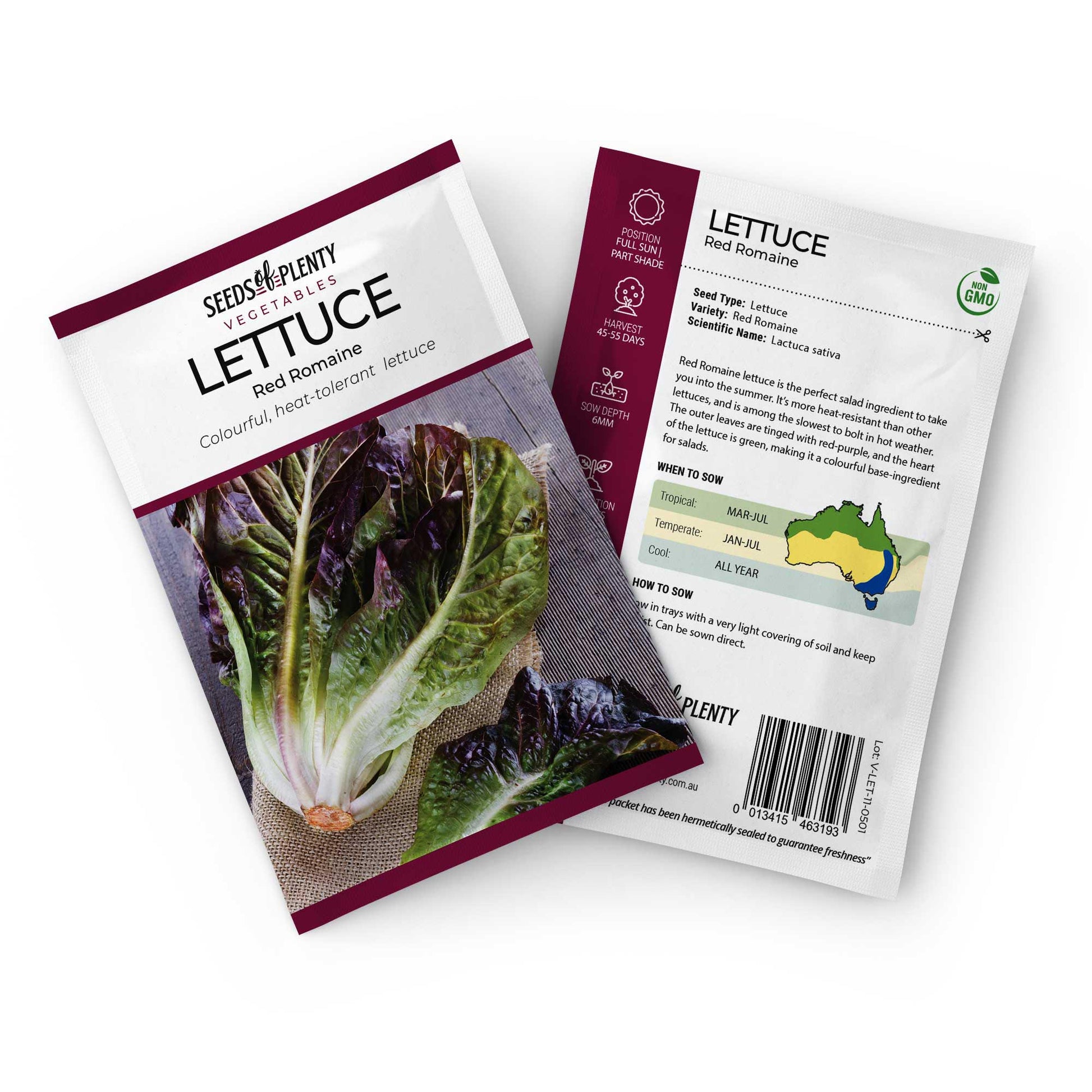 LETTUCE - Red Romaine Seed Packet - Lactuca sativa