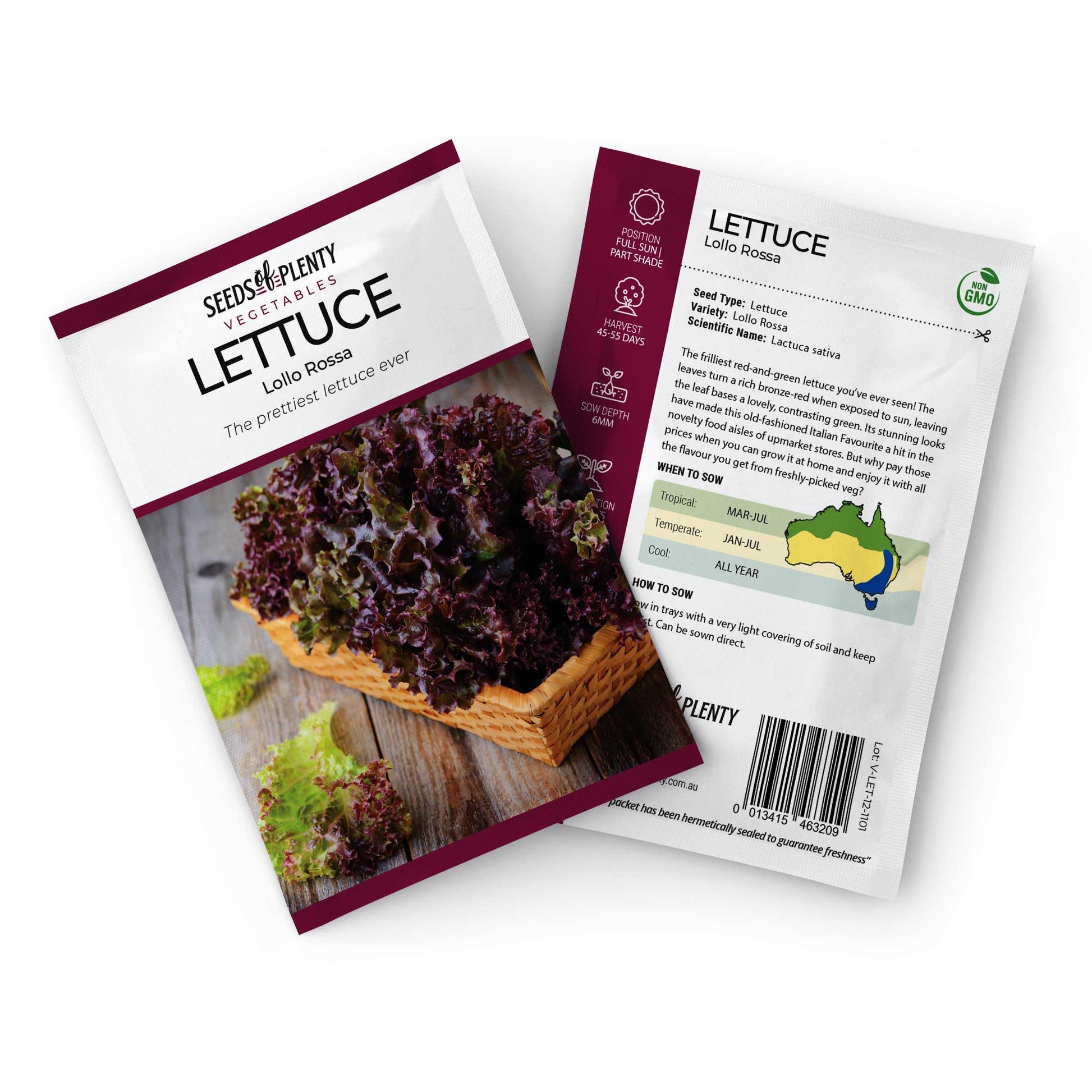 LETTUCE - Lollo Rossa Seed Packet - Lactuca sativa