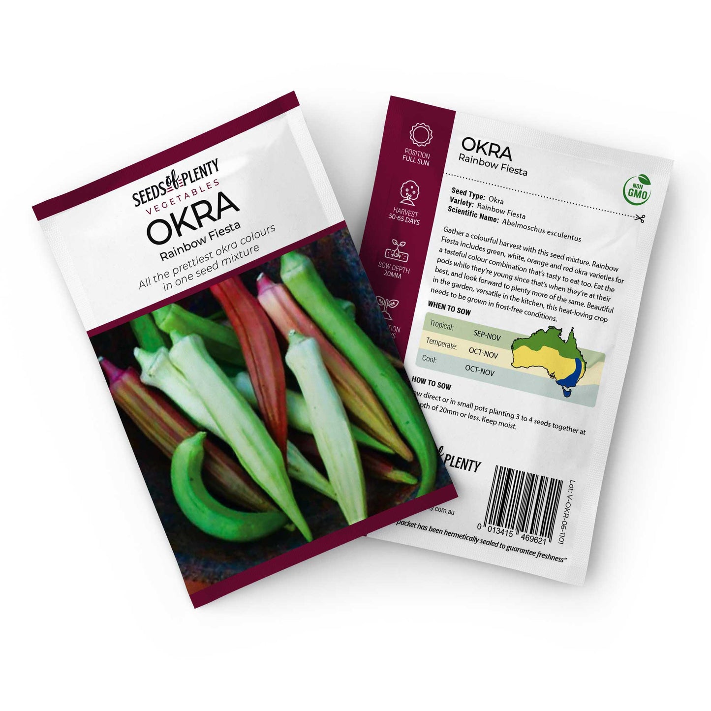 OKRA - Rainbow Fiesta Seed Packet - Abelmoschus esculentus