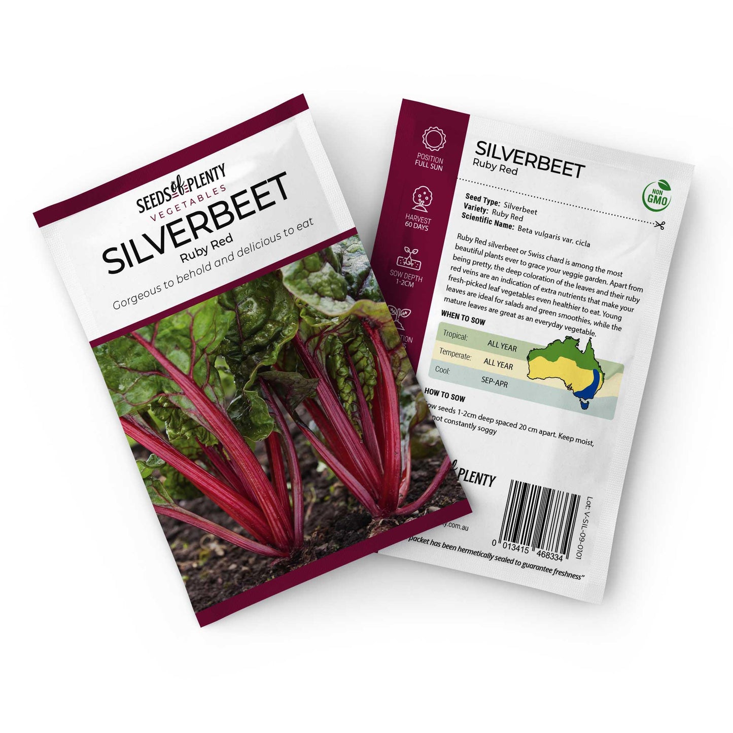 SILVERBEET - Ruby Red Seed Packet - Beta vulgaris var. cicla