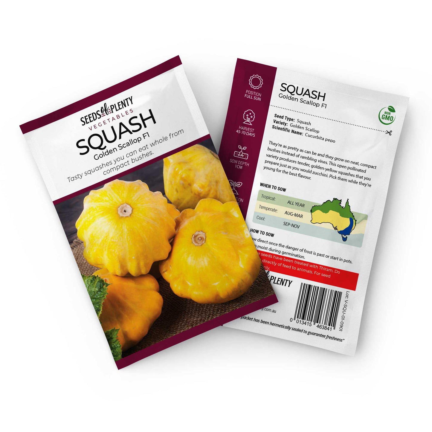 SQUASH - Golden Scallop (F1) Seed Packet - Cucurbita pepo