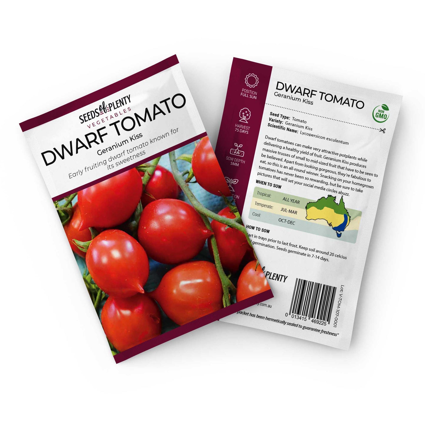 DWARF TOMATO - Geranium Kiss Seed Packet - Lycopersicon esculentum
