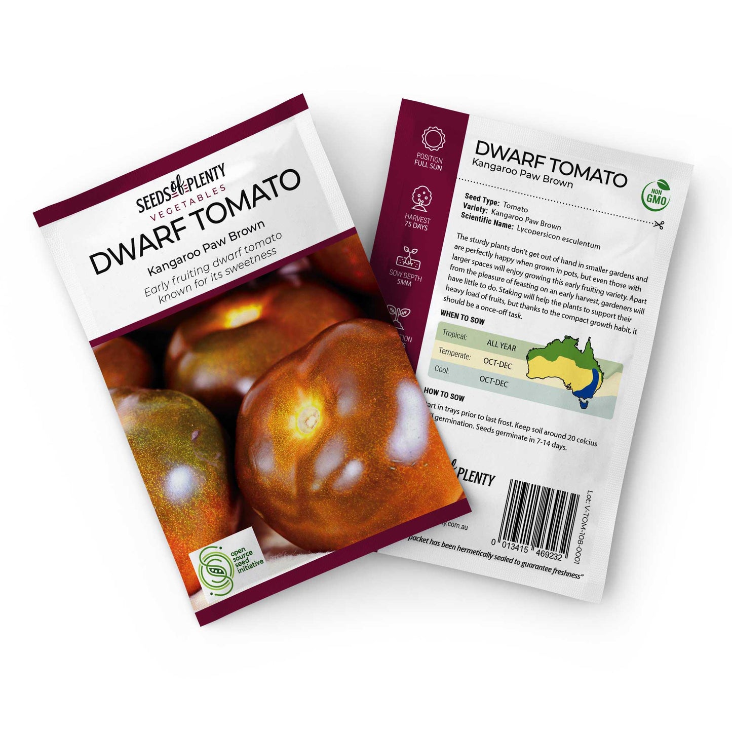 DWARF TOMATO - Kangaroo Paw Brown Seed Packet - Lycopersicon esculentum