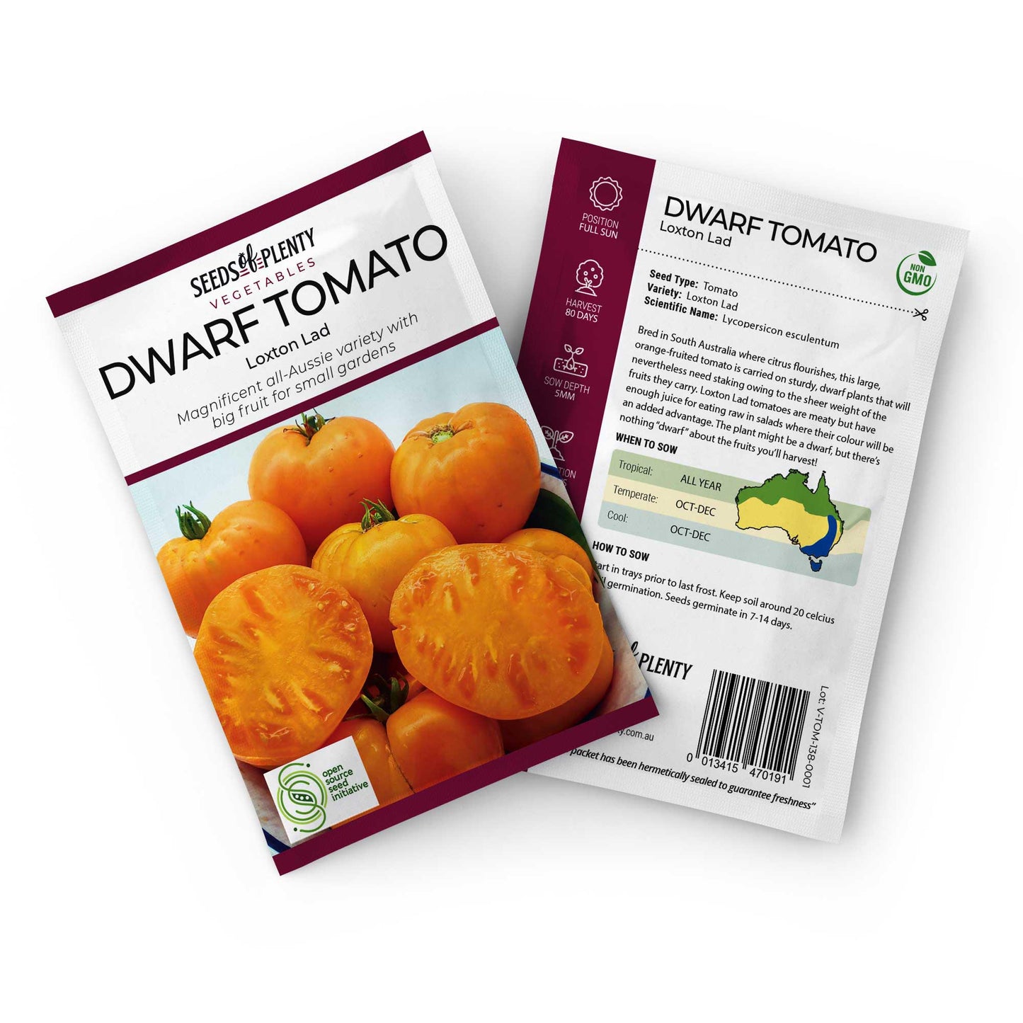 DWARF TOMATO - Loxton Lad Seed Packet - Lycopersicon esculentum