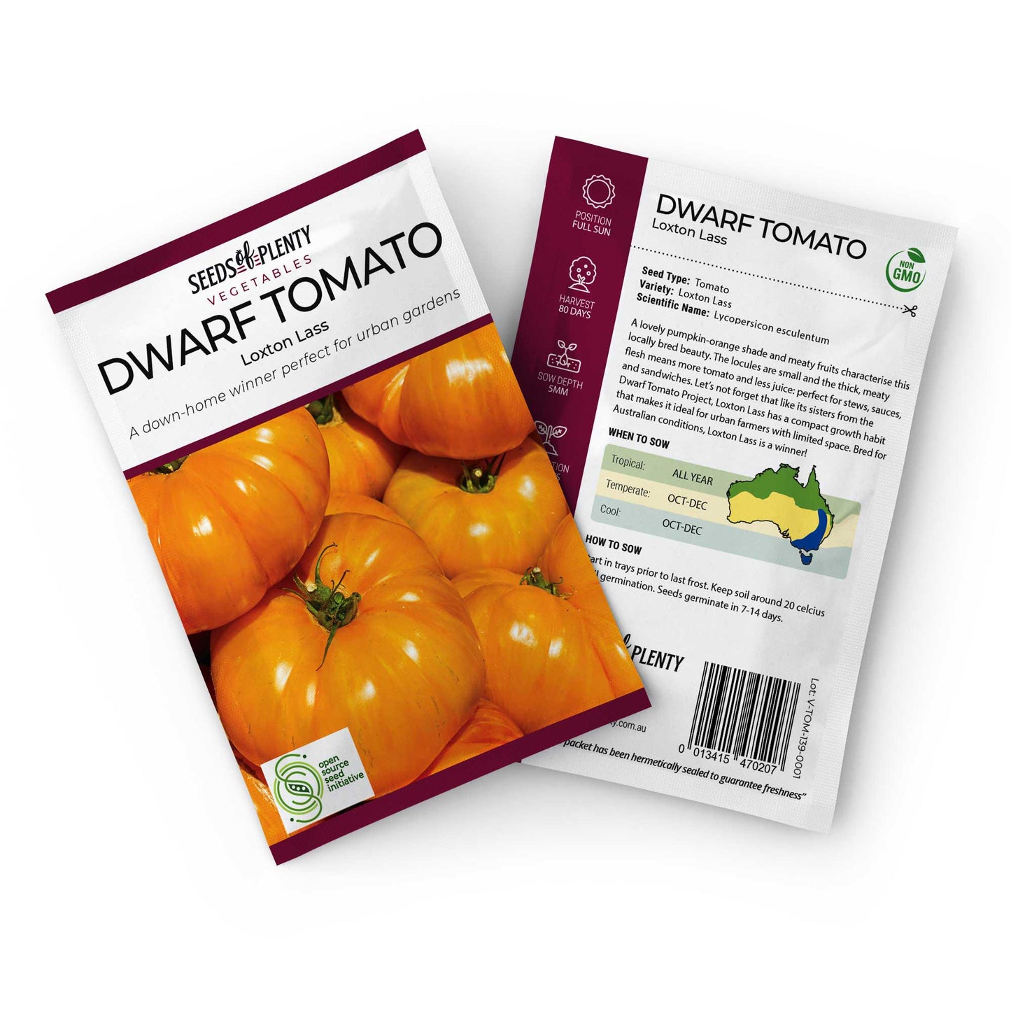 DWARF TOMATO - Loxton Lass Seed Packet - Lycopersicon esculentum