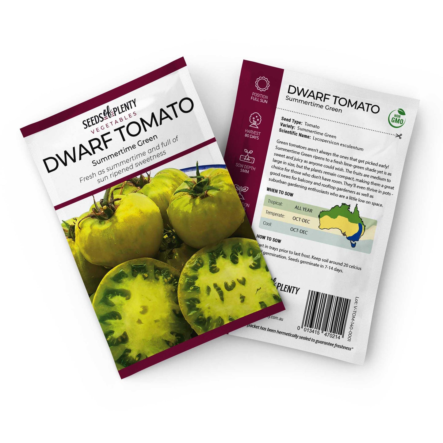DWARF TOMATO - Summertime Green Seed Packet - Lycopersicon esculentum