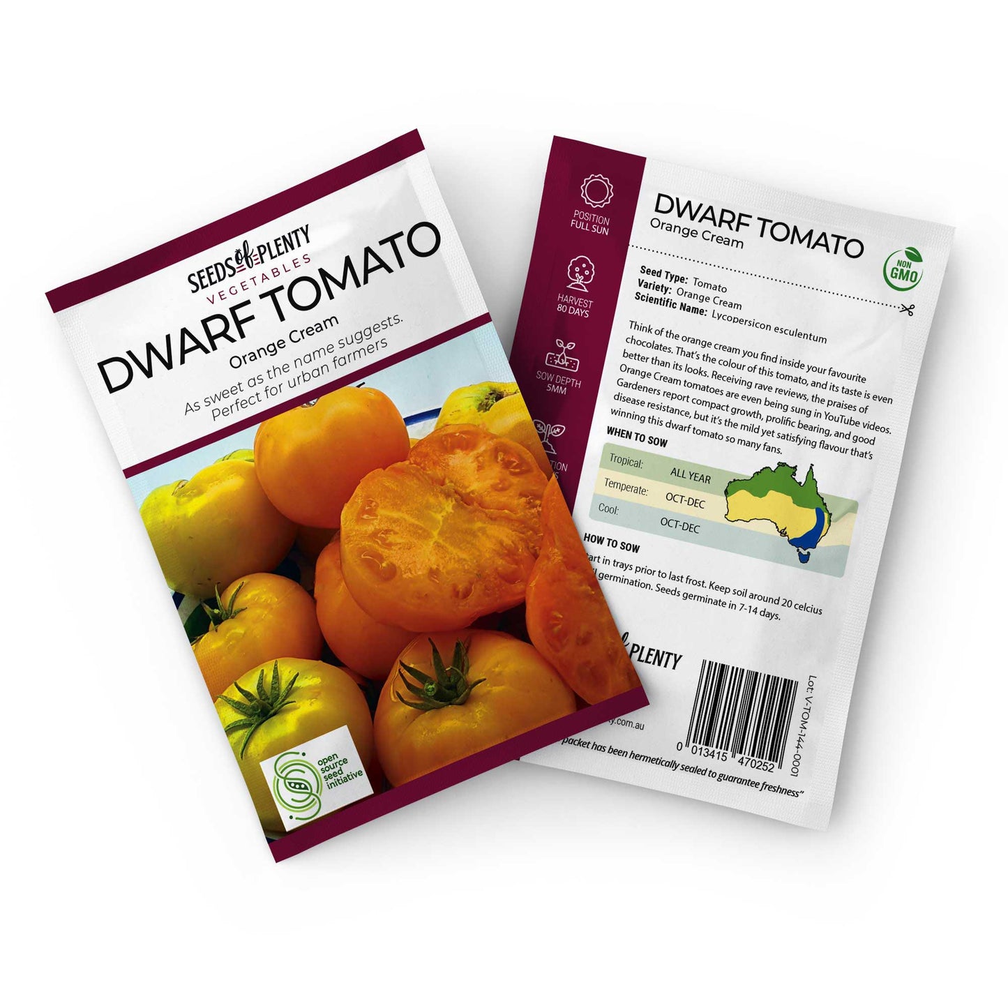DWARF TOMATO - Orange Cream Seed Packet - Lycopersicon esculentum
