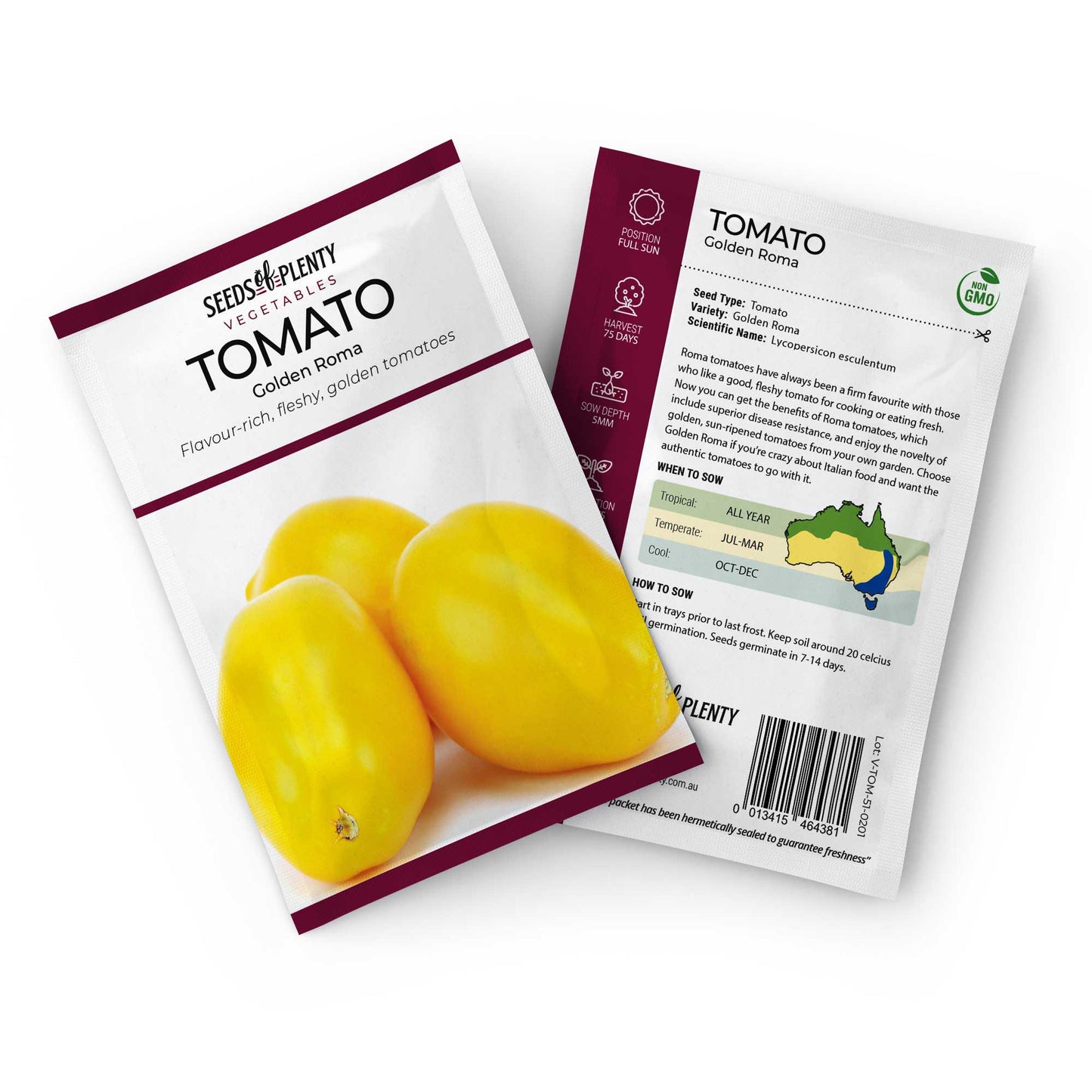 TOMATO - Golden Roma Seed Packet - Lycopersicon esculentum