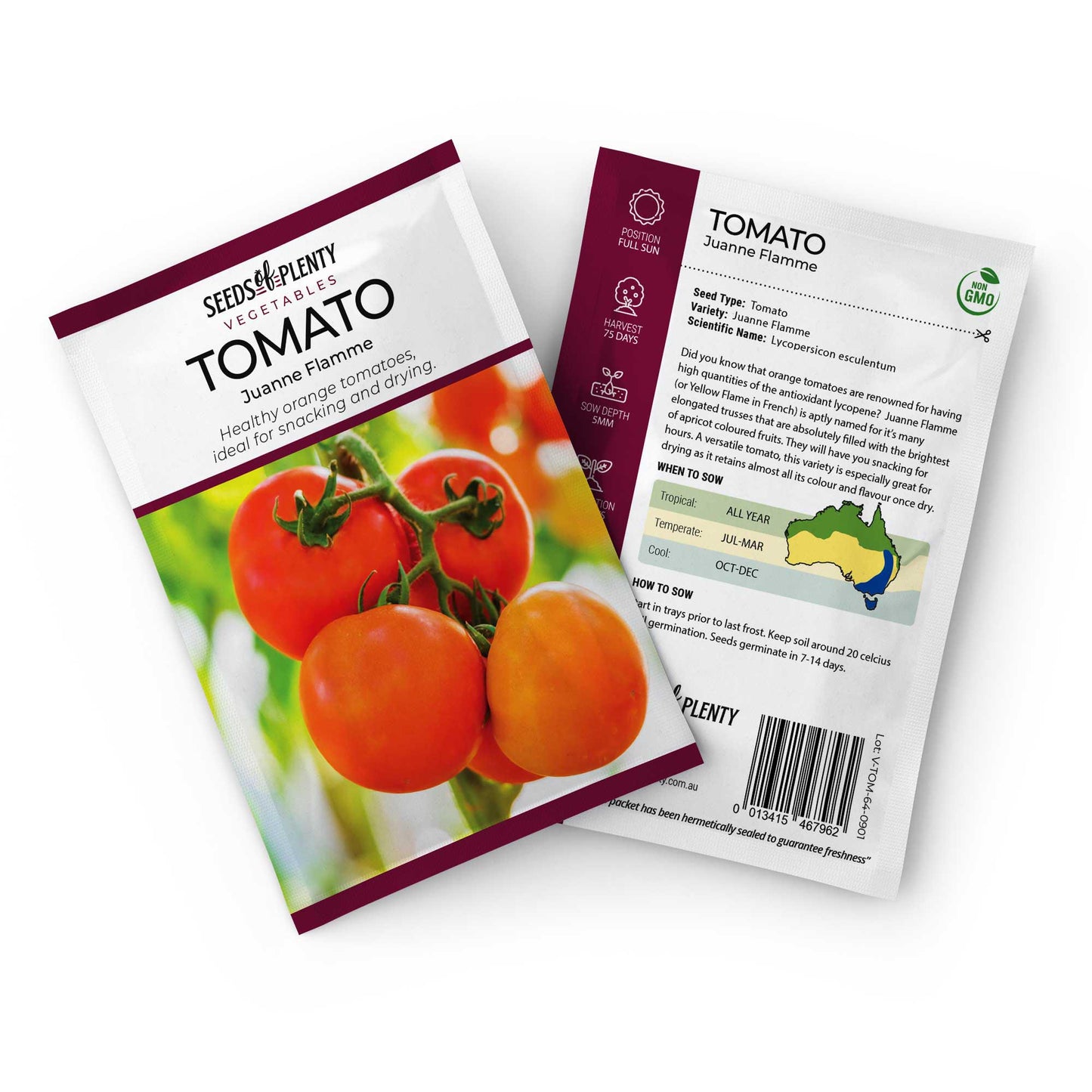 TOMATO - Juanne Flamme Seed Packet - Lycopersicon esculentum