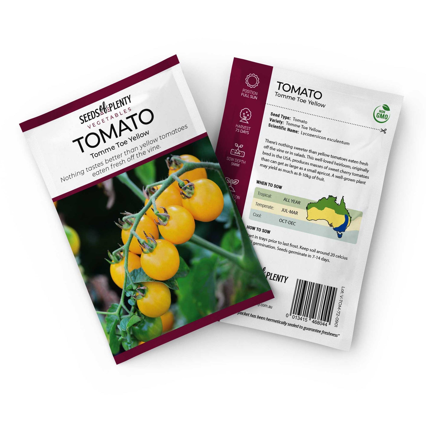 TOMATO - Tomme Toe Yellow Seed Packet - Lycopersicon esculentum